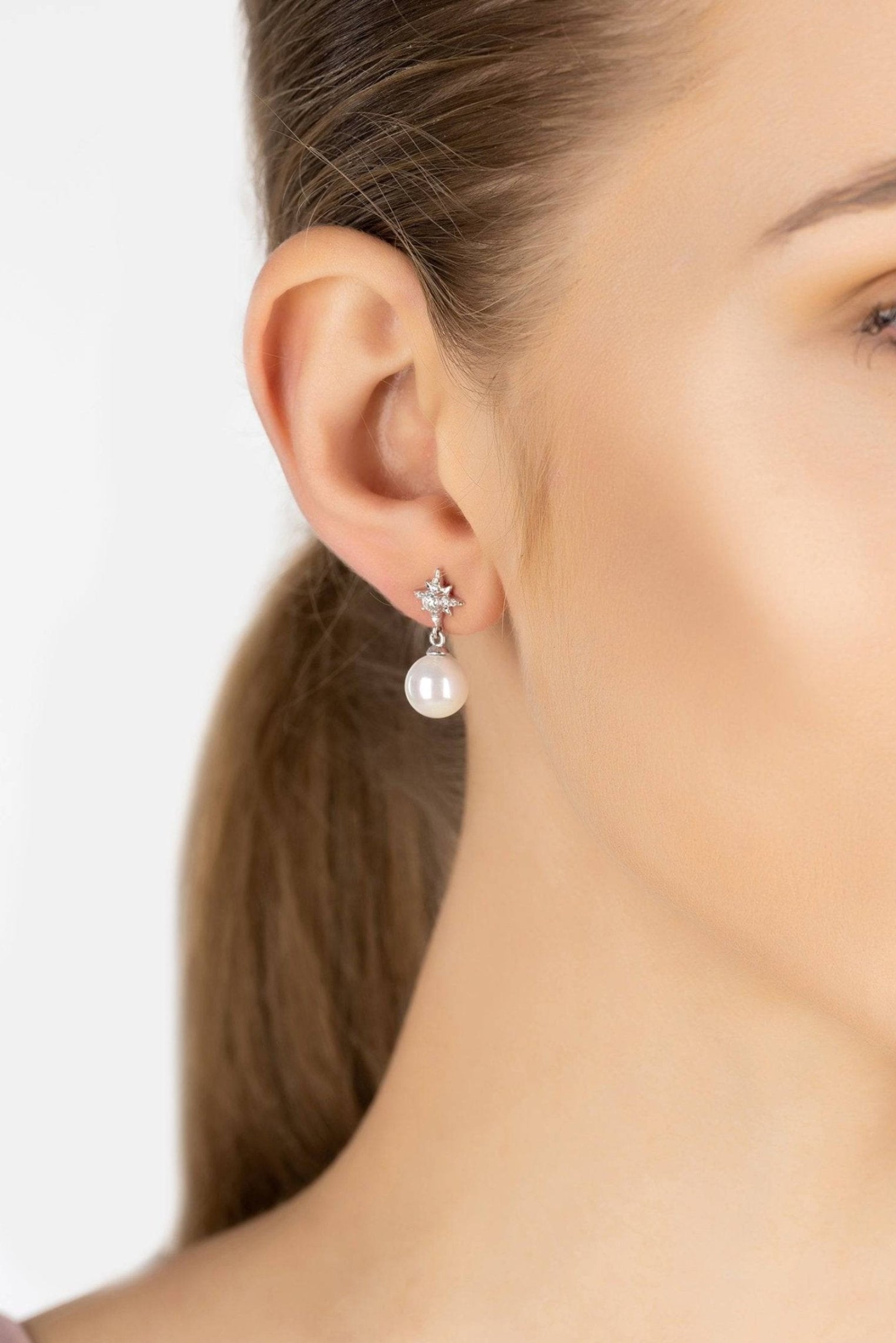 Polaris North Star Pearl Earrings Silver - LATELITA Earrings