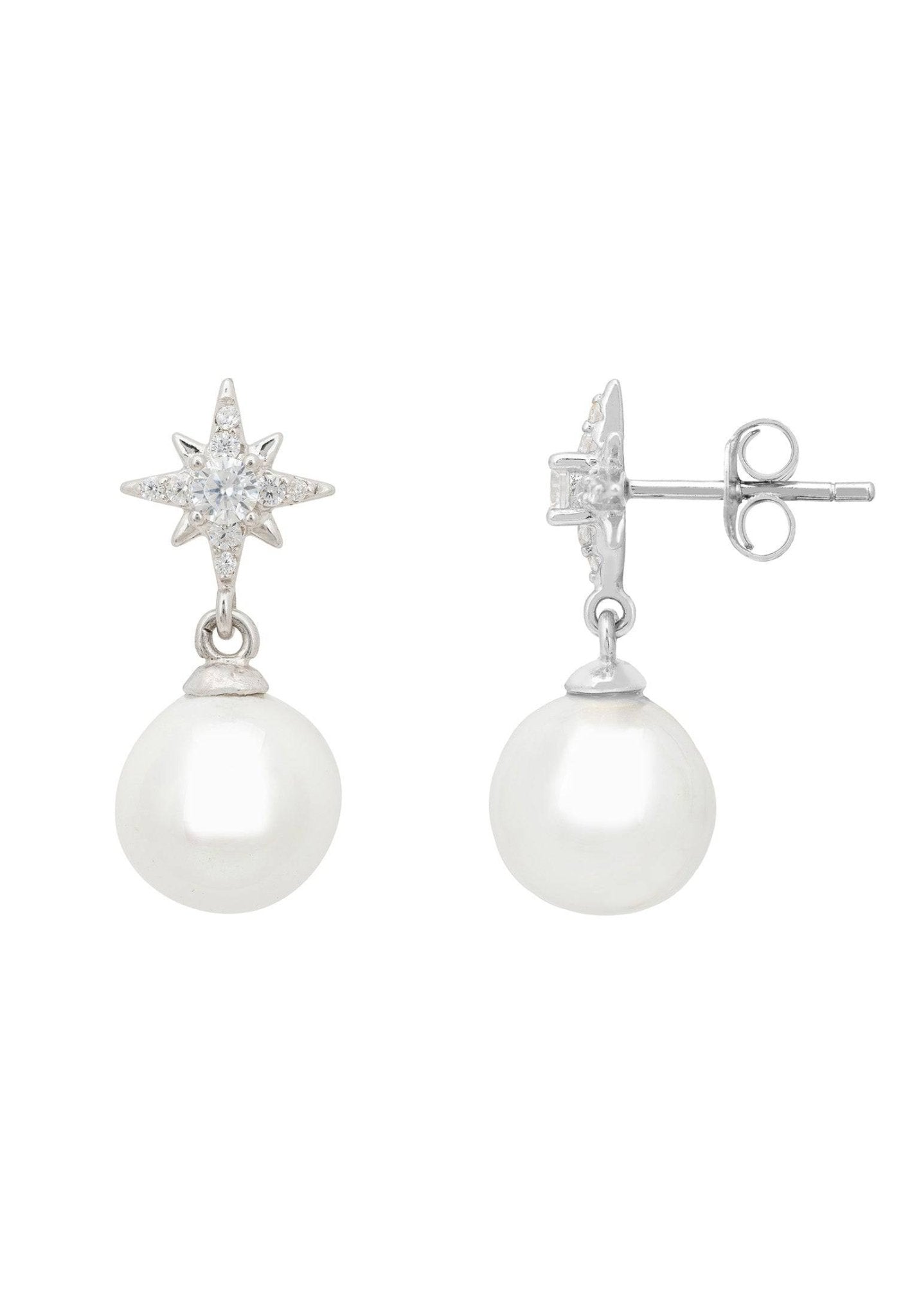 Polaris North Star Pearl Earrings Silver - LATELITA Earrings