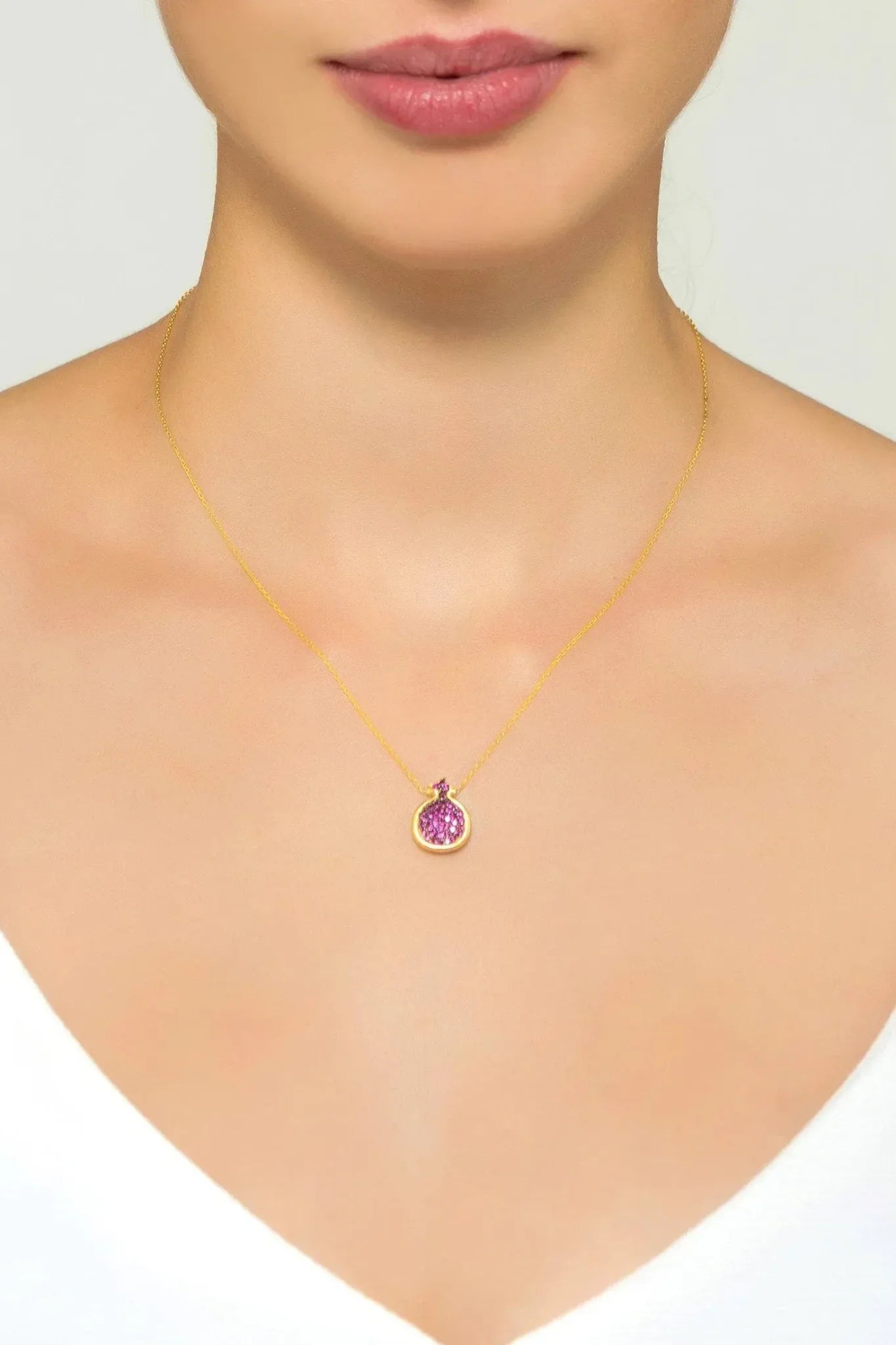 Pomegranate Ruby Pink Pendant Necklace Gold - LATELITA Necklaces