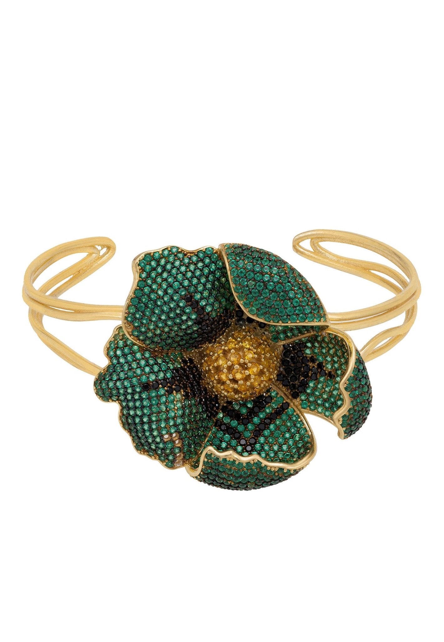 Poppy Bangle Cuff Bracelet Gold Emerald Green Cz - LATELITA Bracelets