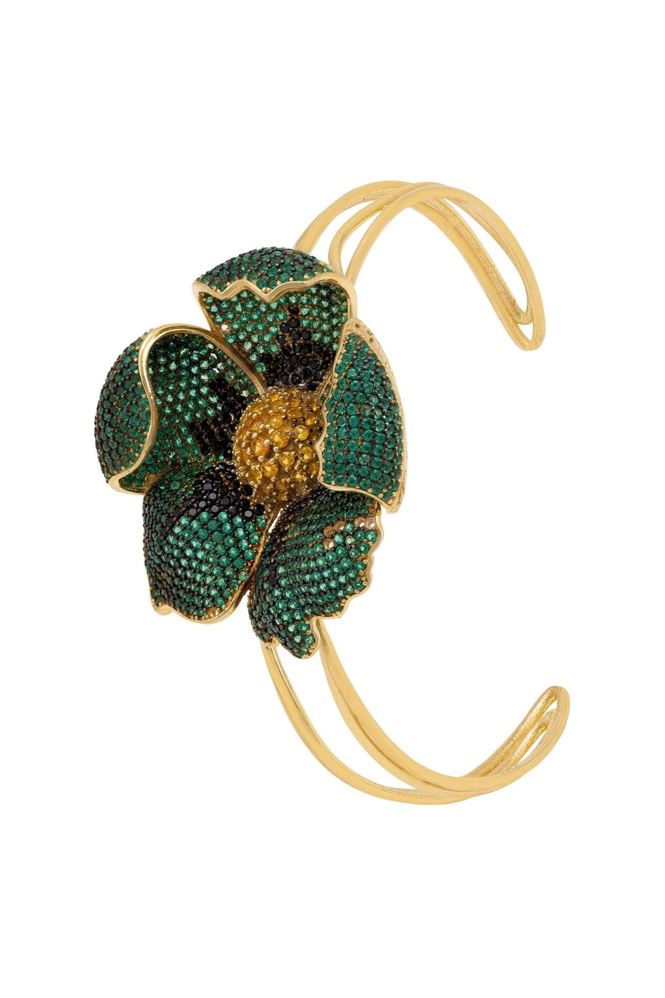 Poppy Bangle Cuff Bracelet Gold Emerald Green Cz - LATELITA Bracelets