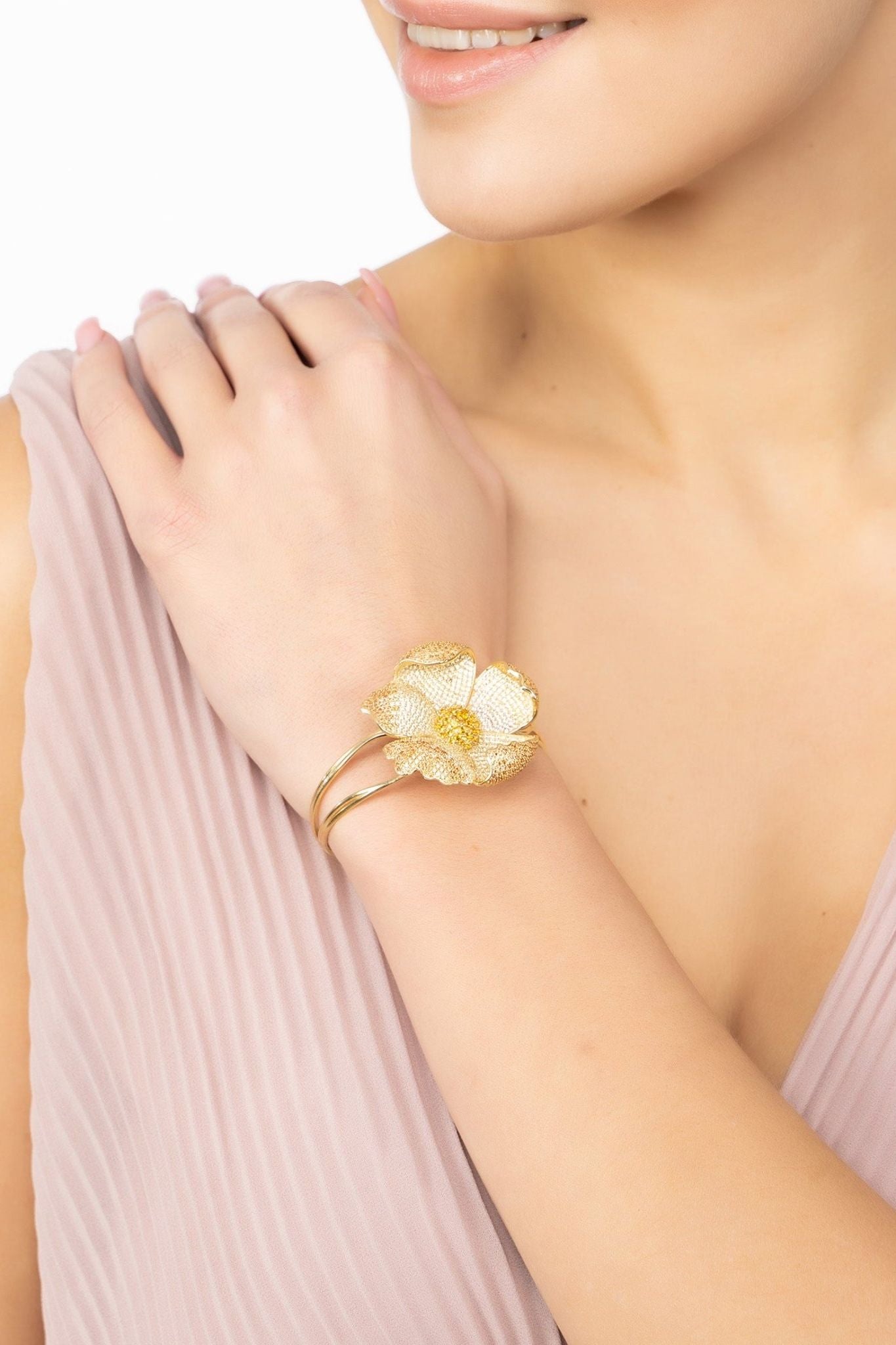Poppy Bangle Cuff Bracelet Gold Lemon Cz - LATELITA Bracelets