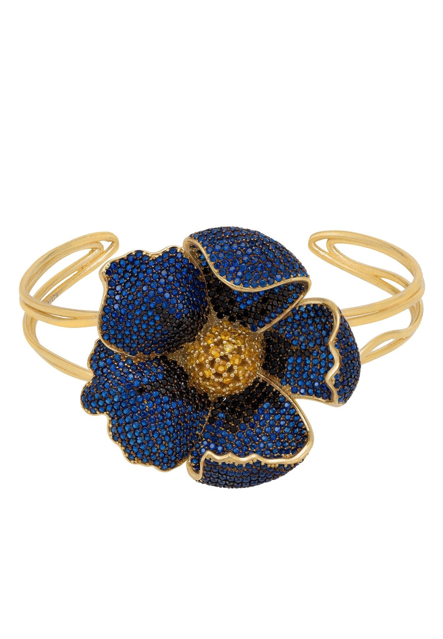 Poppy Bangle Cuff Bracelet Gold Sapphire Blue Cz - LATELITA Bracelets