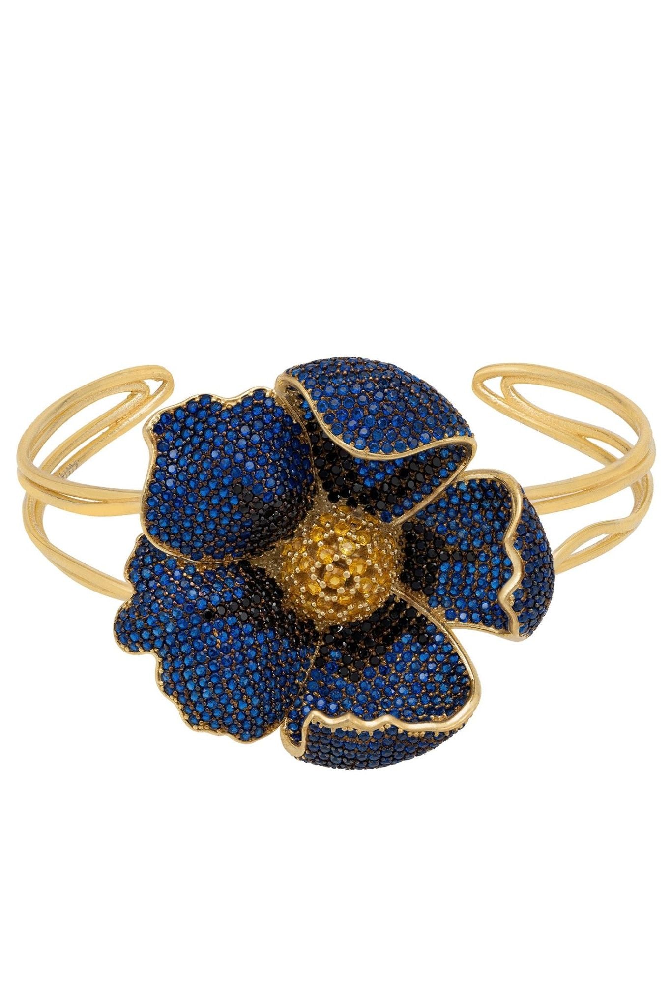 Poppy Bangle Cuff Bracelet Gold Sapphire Blue Cz - LATELITA Bracelets
