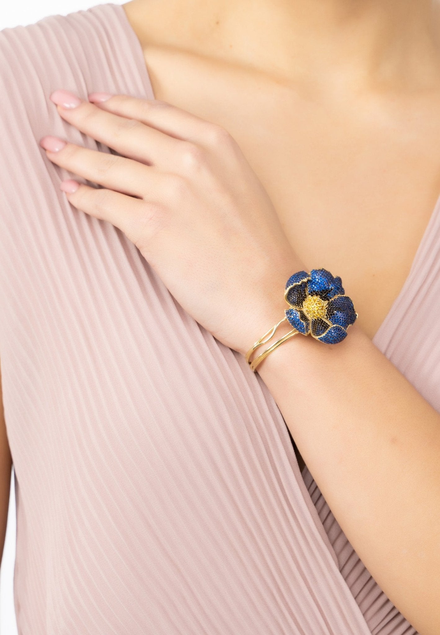 Poppy Bangle Cuff Bracelet Gold Sapphire Blue Cz - LATELITA Bracelets