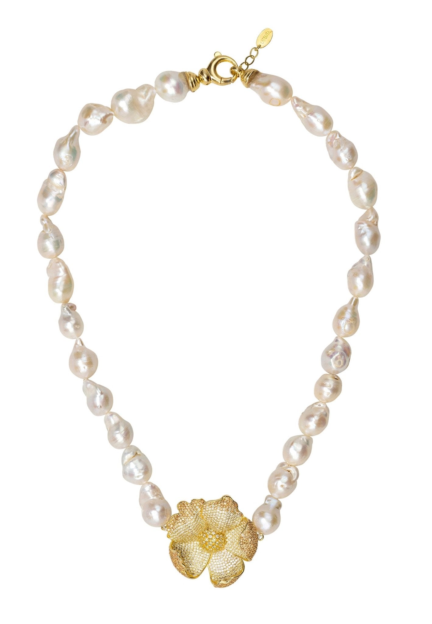 Poppy Flower Baroque Pearl Necklace Lemon Gold - LATELITA Necklaces