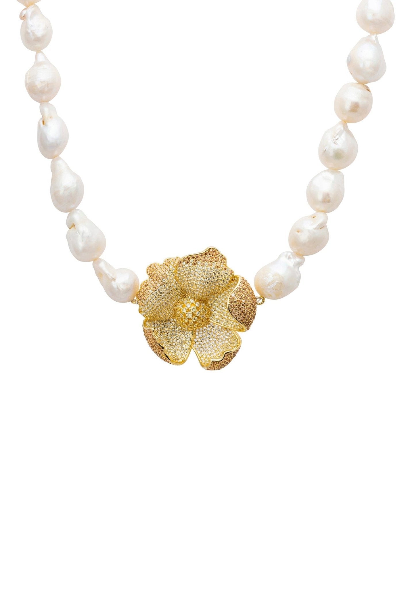 Poppy Flower Baroque Pearl Necklace Lemon Gold - LATELITA Necklaces