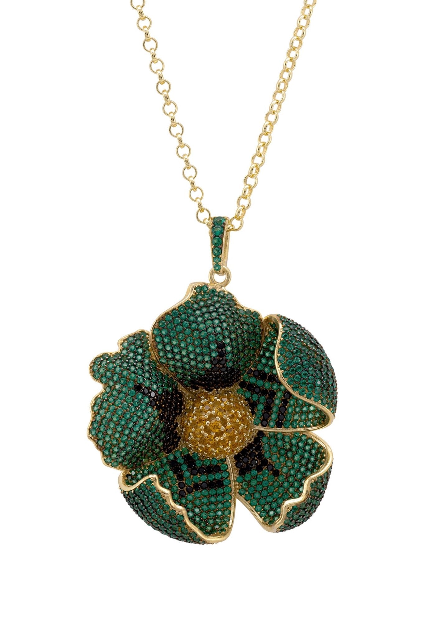 Poppy Pendant Necklace Gold Emerald Green Cz - LATELITA Necklaces