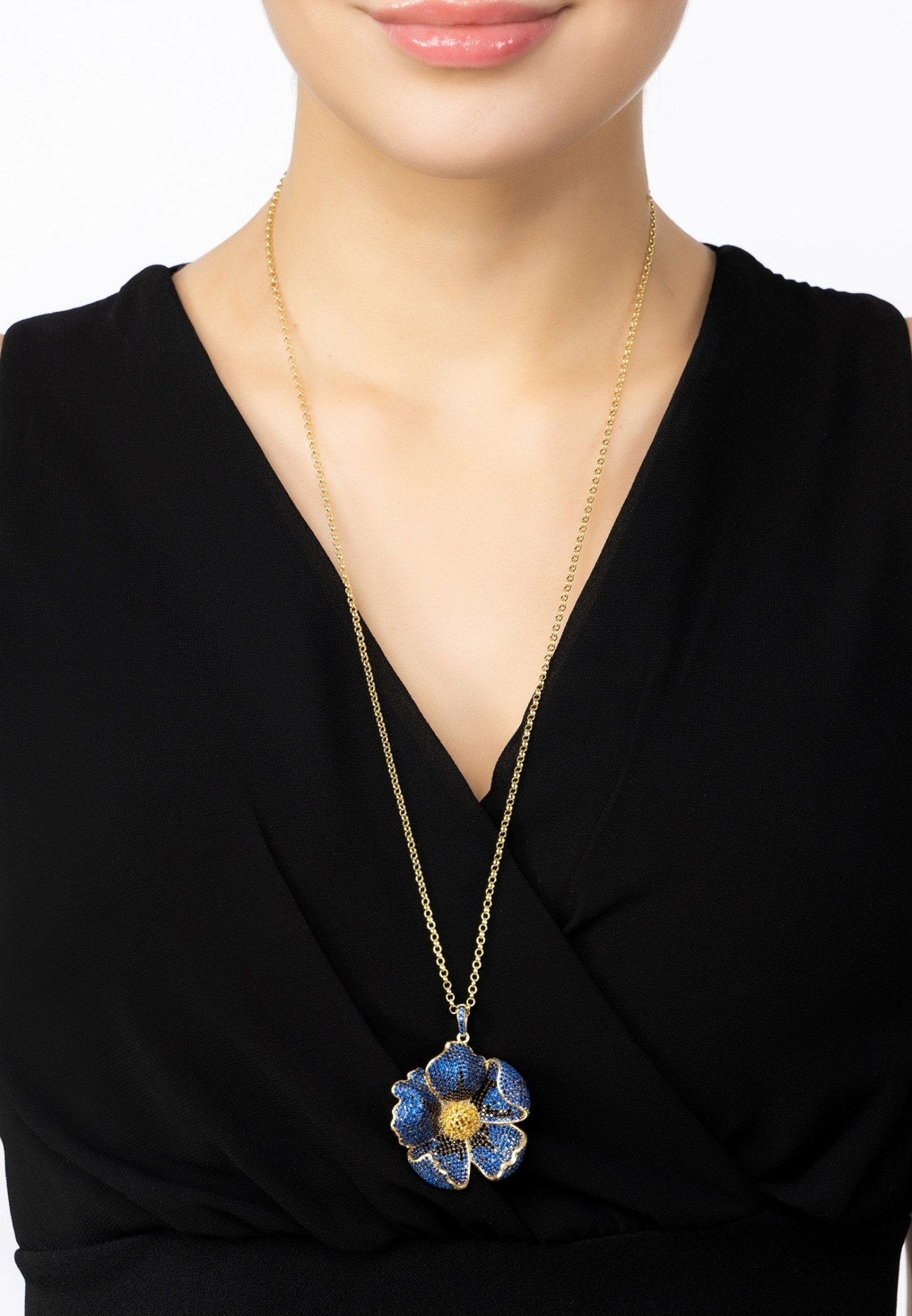 Poppy Pendant Necklace Gold Sapphire Blue Cz - LATELITA Necklaces