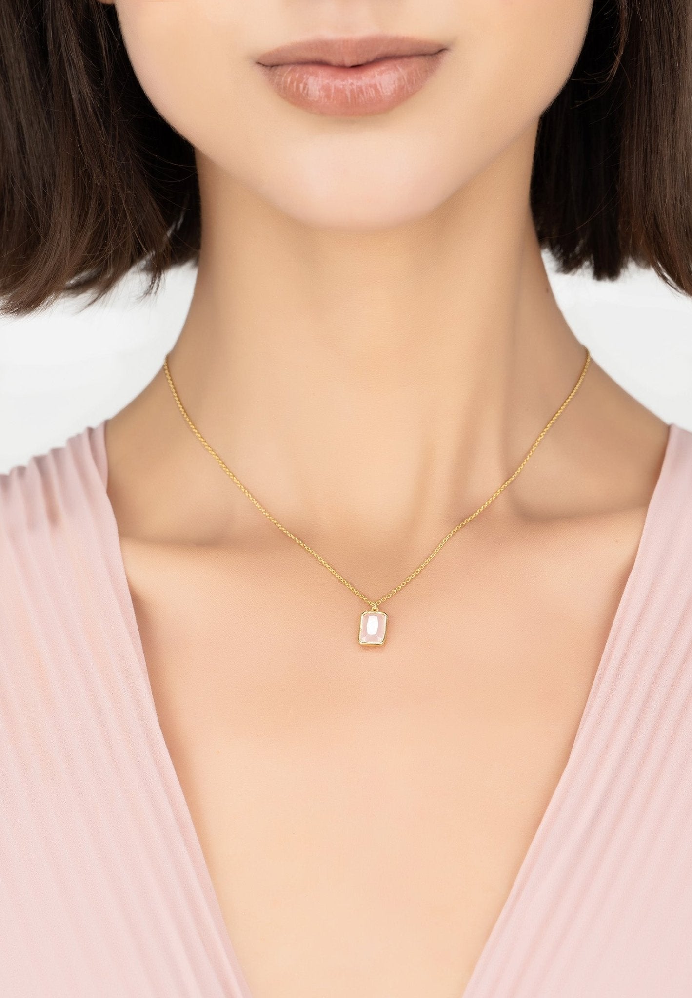 Portofino Necklace Gold Rose Quartz - LATELITA Necklaces