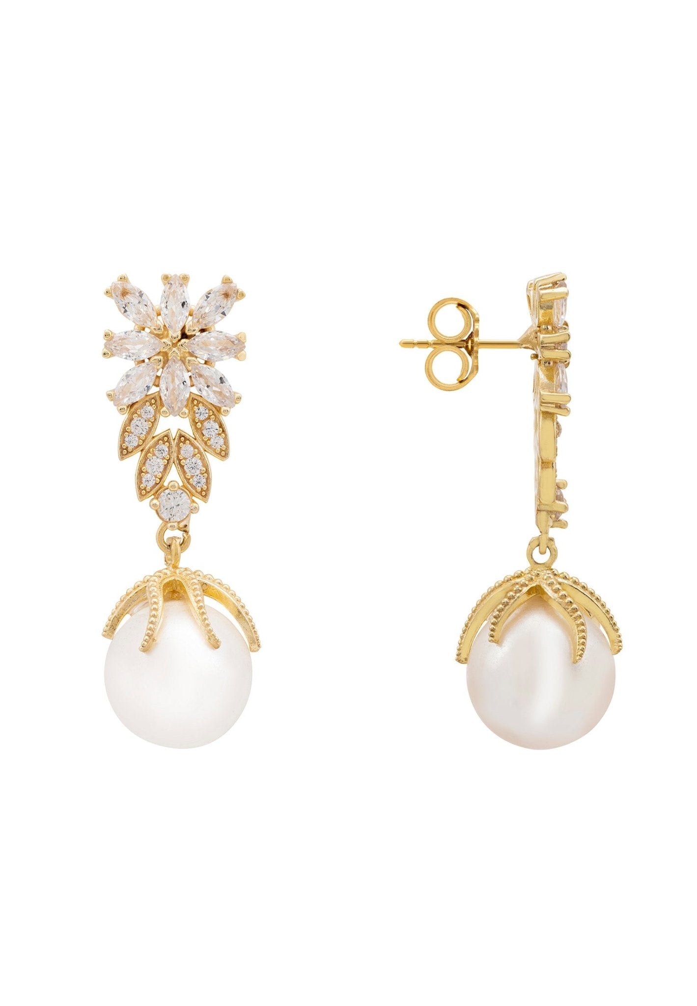 Primrose Baroque Pearl Earrings Gold White - LATELITA Earrings