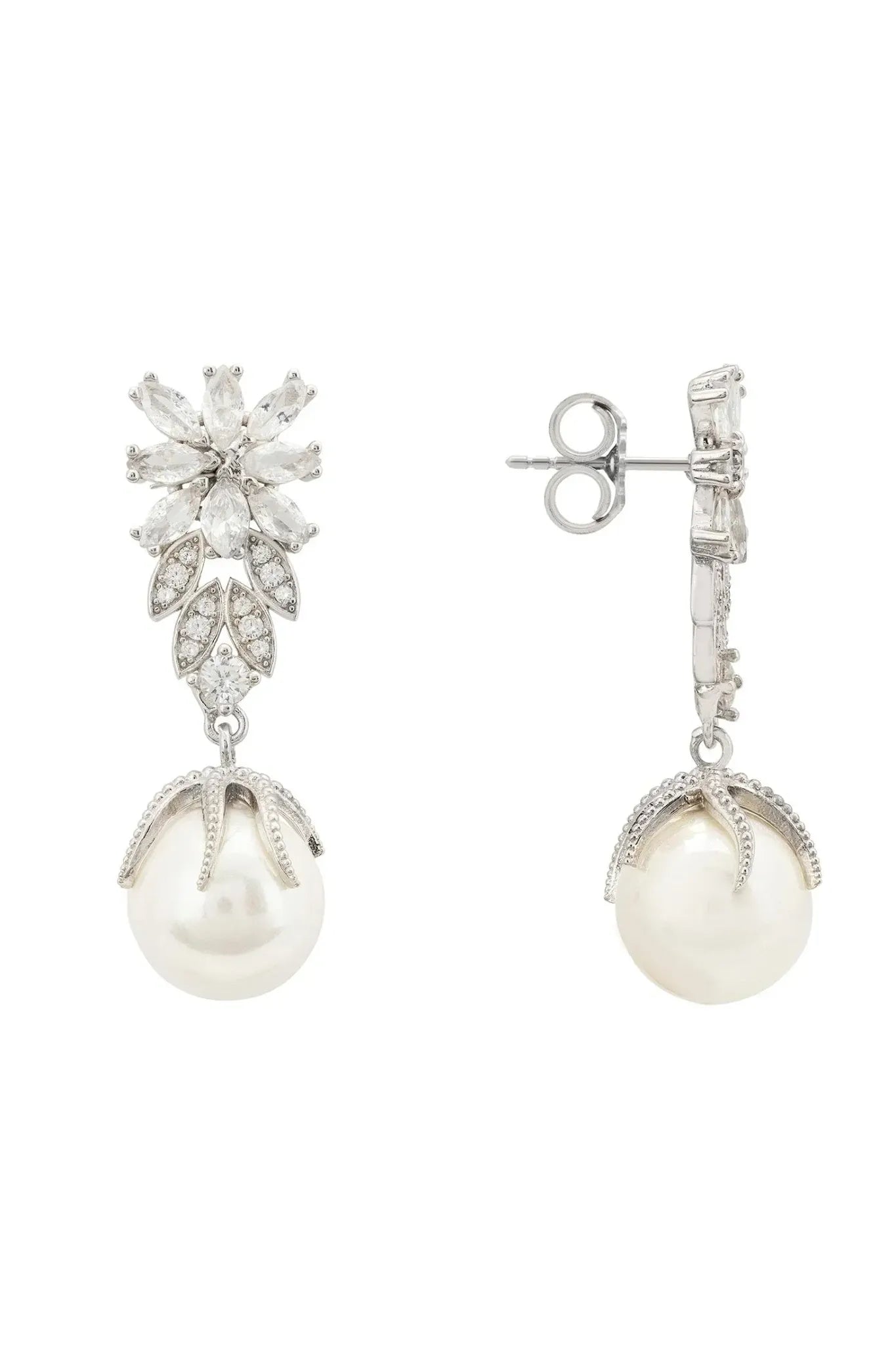 Primrose Baroque Pearl Earrings Silver White - LATELITA Earrings