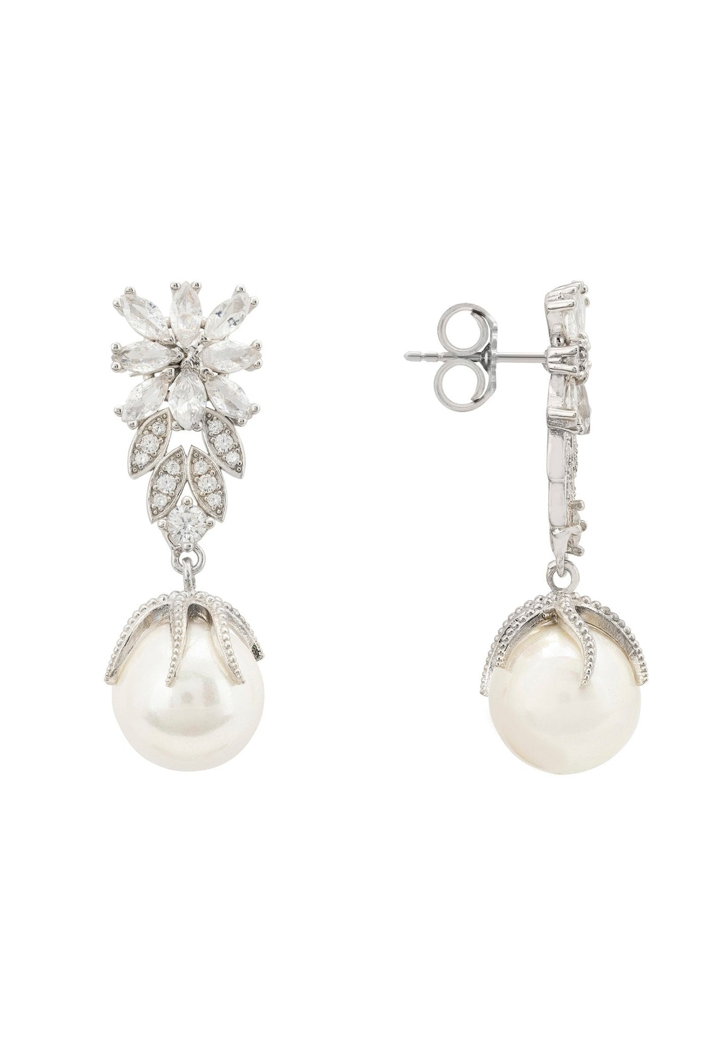 Primrose Baroque Pearl Earrings Silver White - LATELITA Earrings