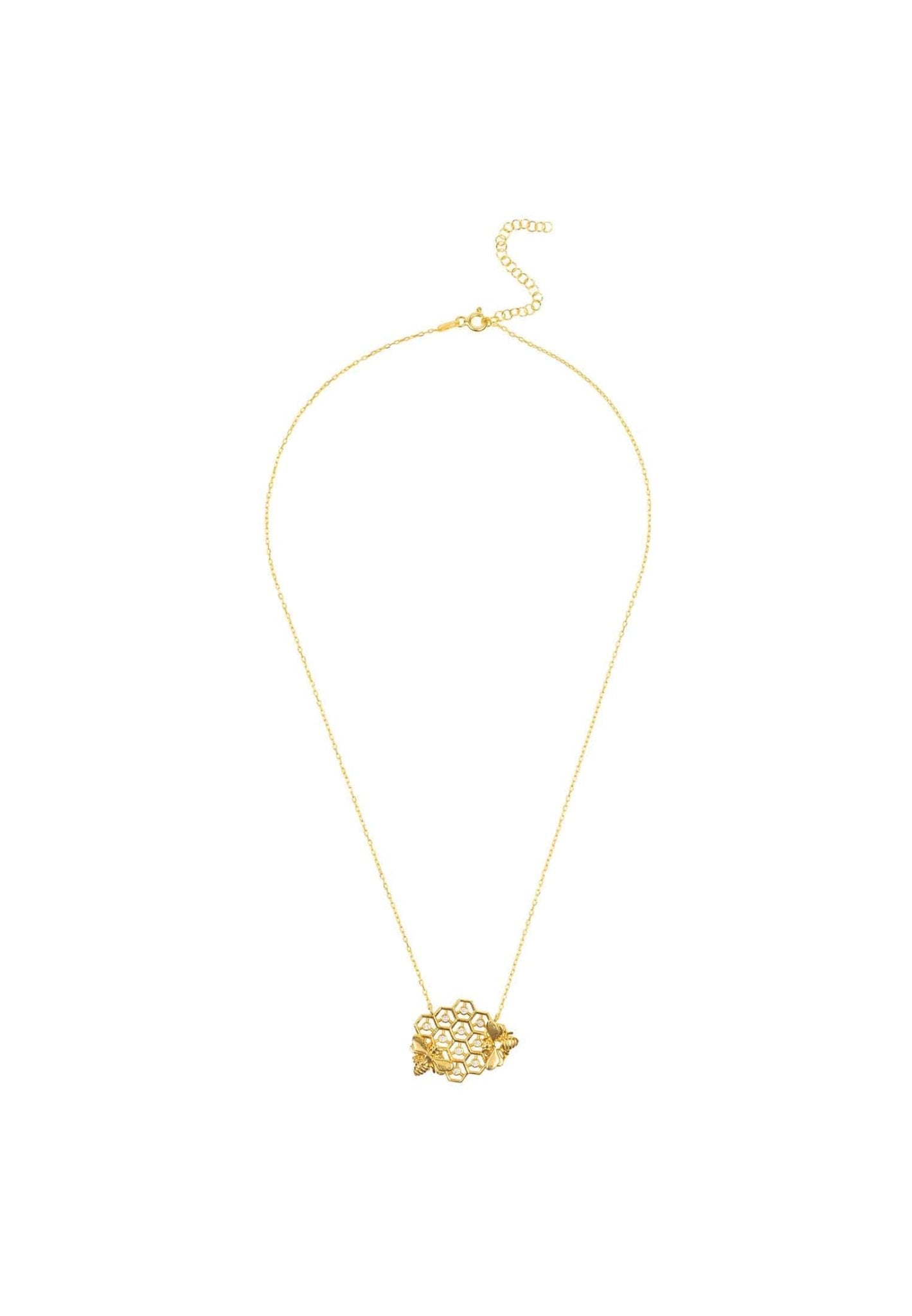 Queen Bee Honey Comb Necklace Gold - LATELITA Necklaces