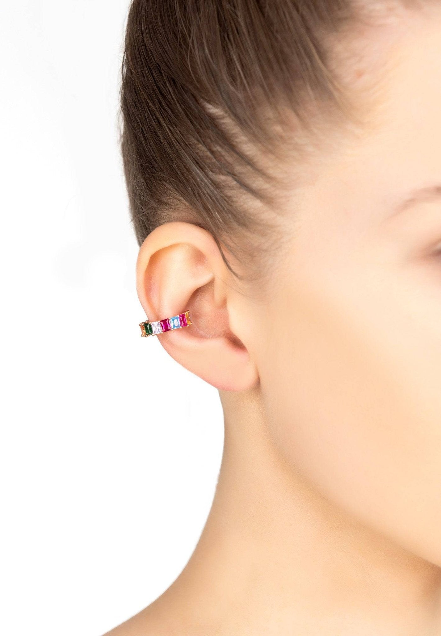 Rainbow Baguette Ear Cuff Rosegold - LATELITA Earrings