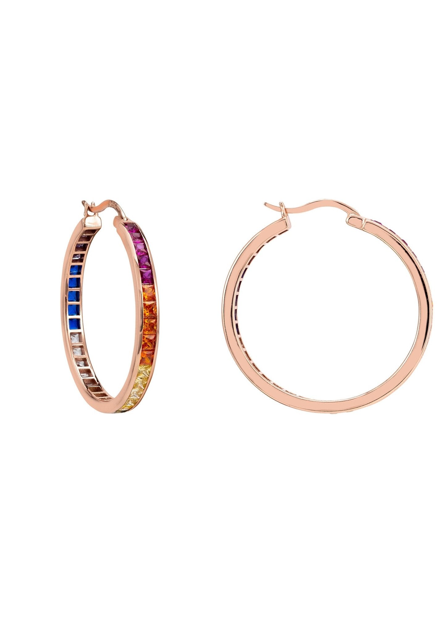 Rainbow Baguette Hoop Earrings Rosegold - LATELITA Earrings