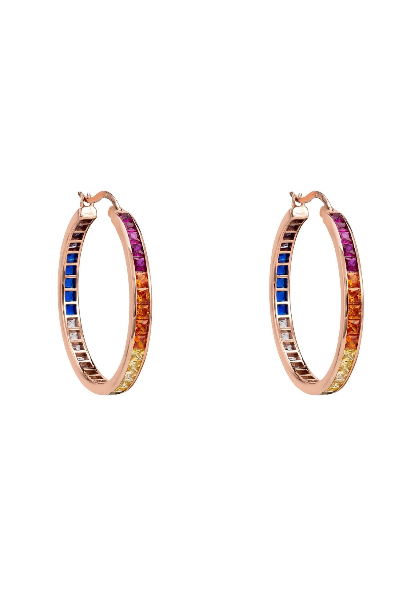 Rainbow Baguette Hoop Earrings Rosegold - LATELITA Earrings