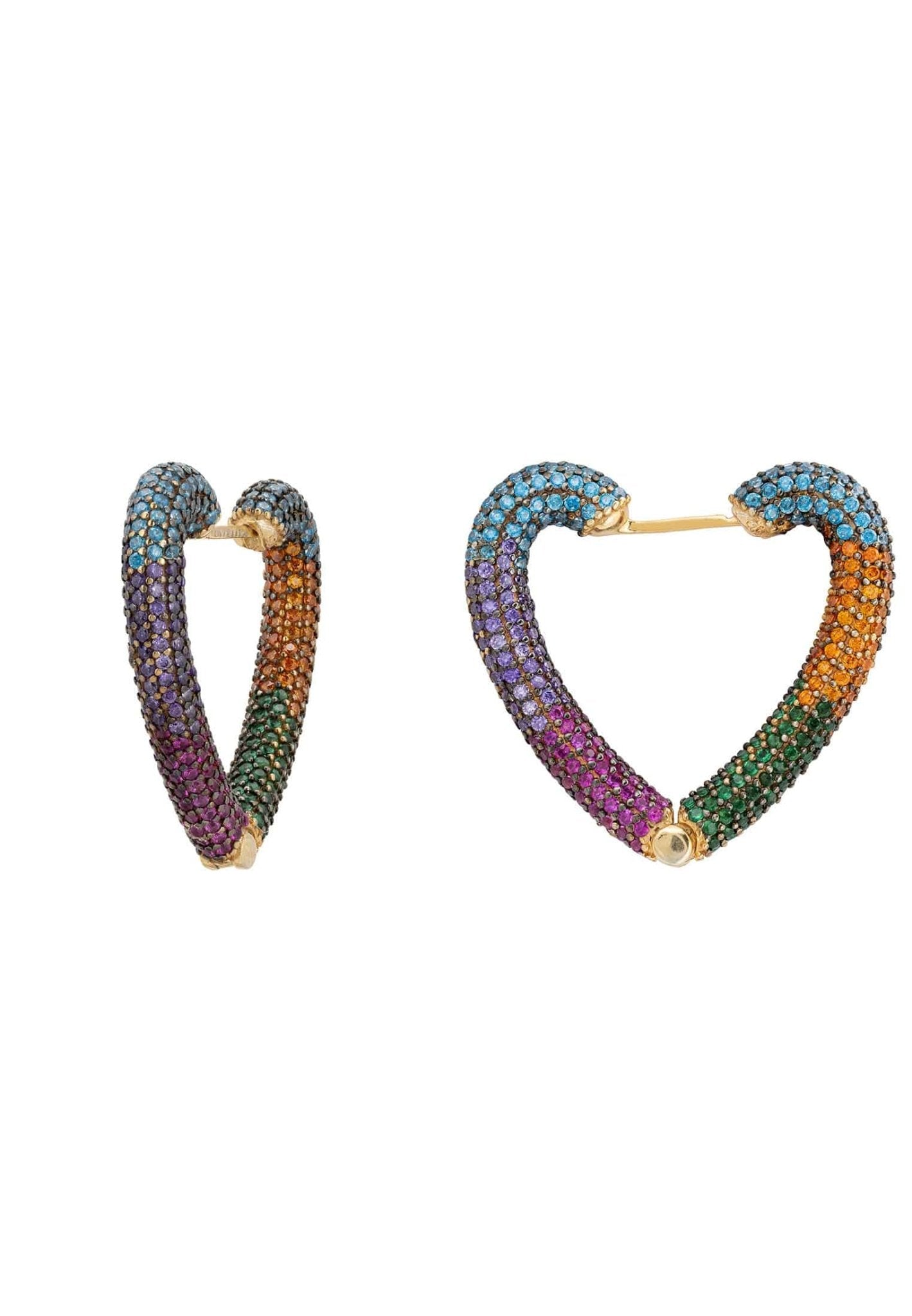 Rainbow Heart Huggie Earrings Gold - LATELITA Earrings