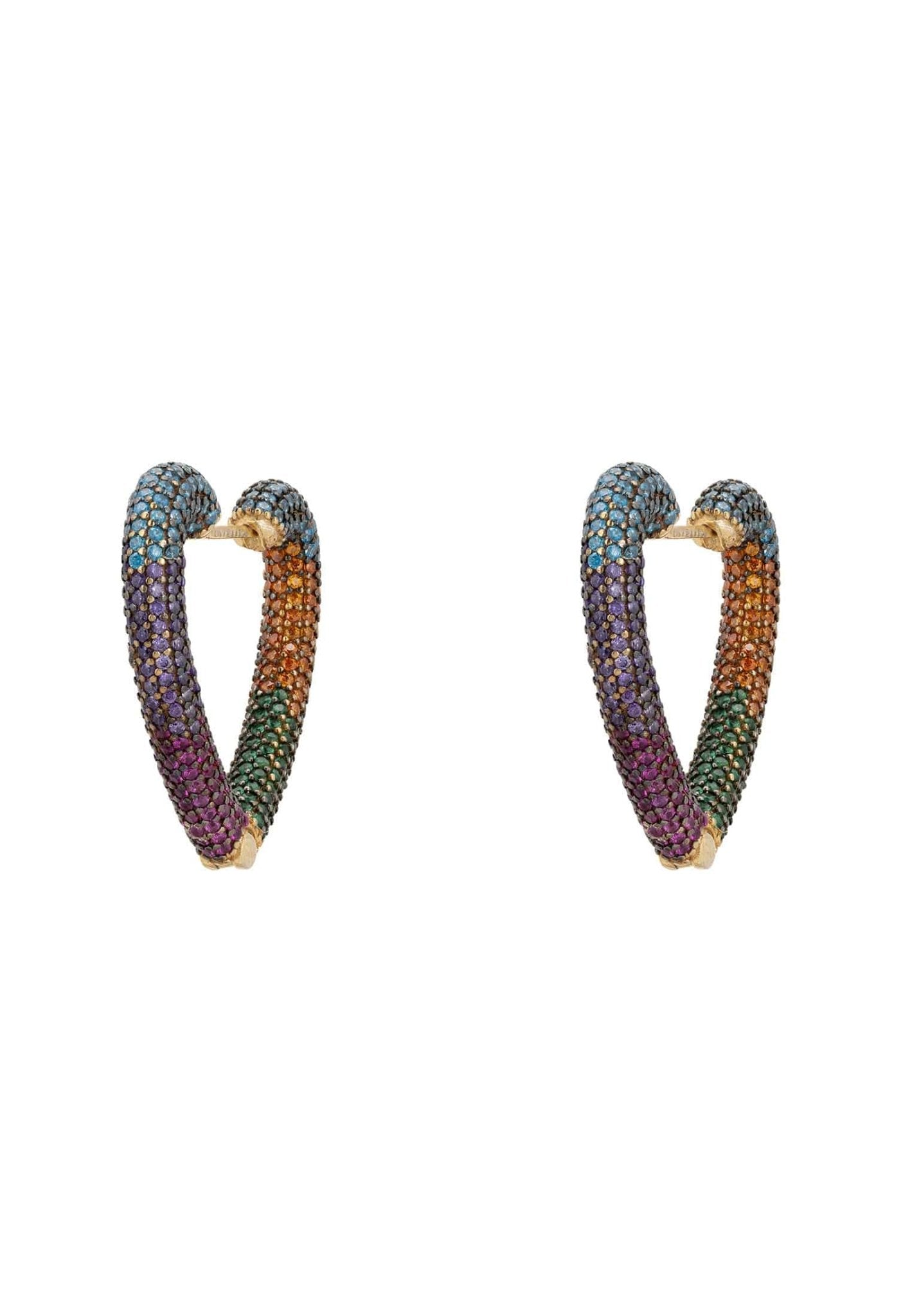 Rainbow Heart Huggie Earrings Gold - LATELITA Earrings