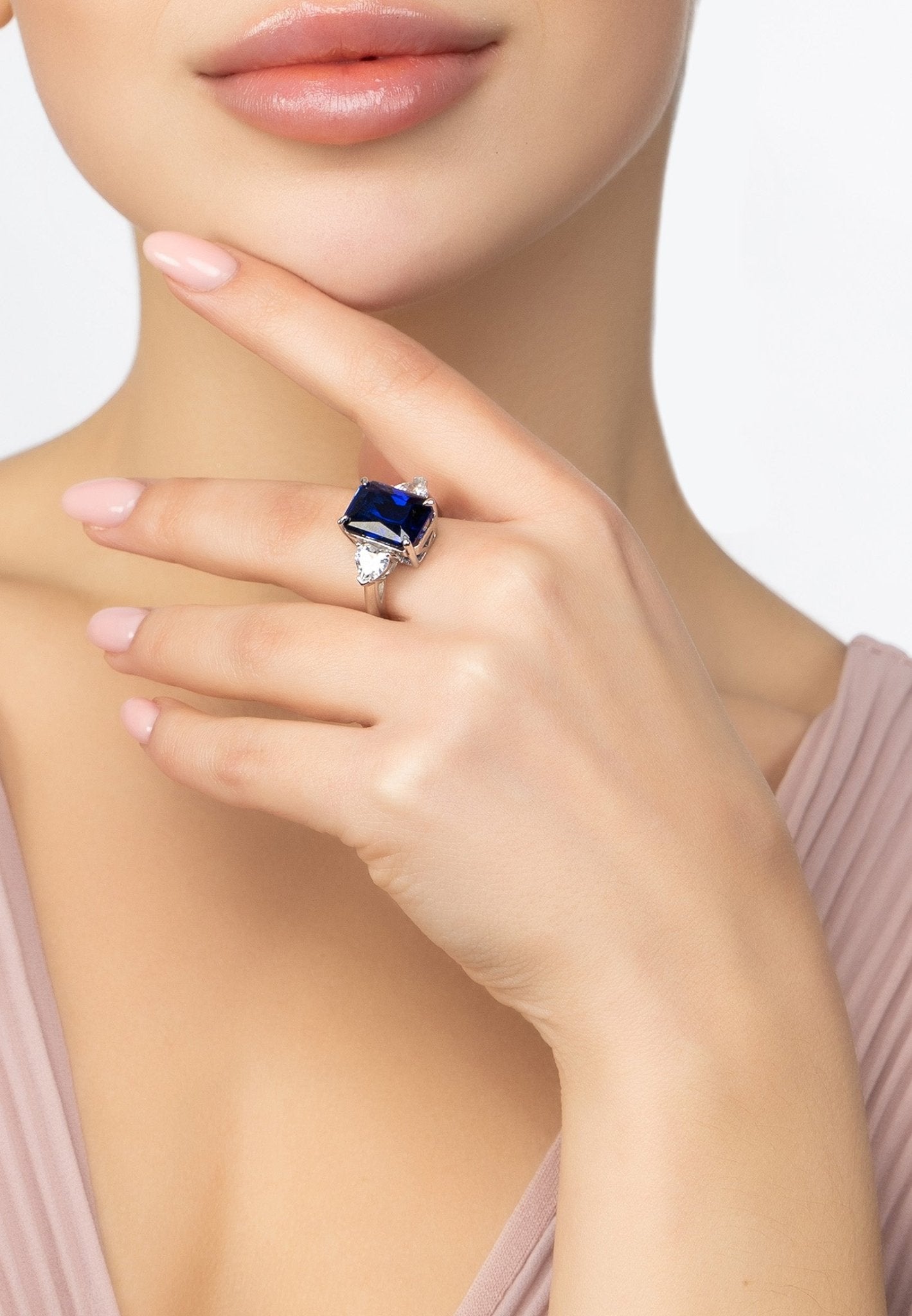 Rania Rectangle Gemstone Ring Silver Sapphire - LATELITA Rings