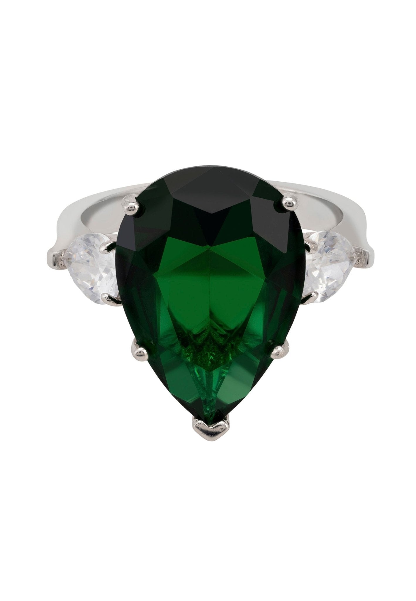 Rania Teardrop Gemstone Ring Silver Emerald - LATELITA Rings