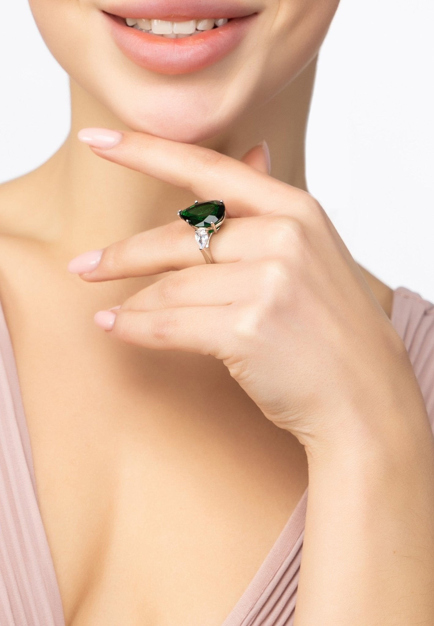 Rania Teardrop Gemstone Ring Silver Emerald - LATELITA Rings