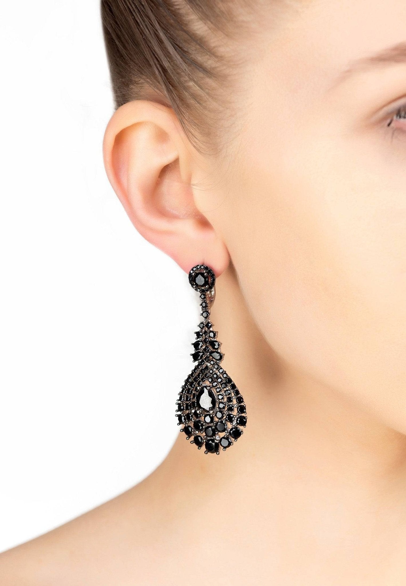 Regency Drop Earrings Black Cz - LATELITA Earrings