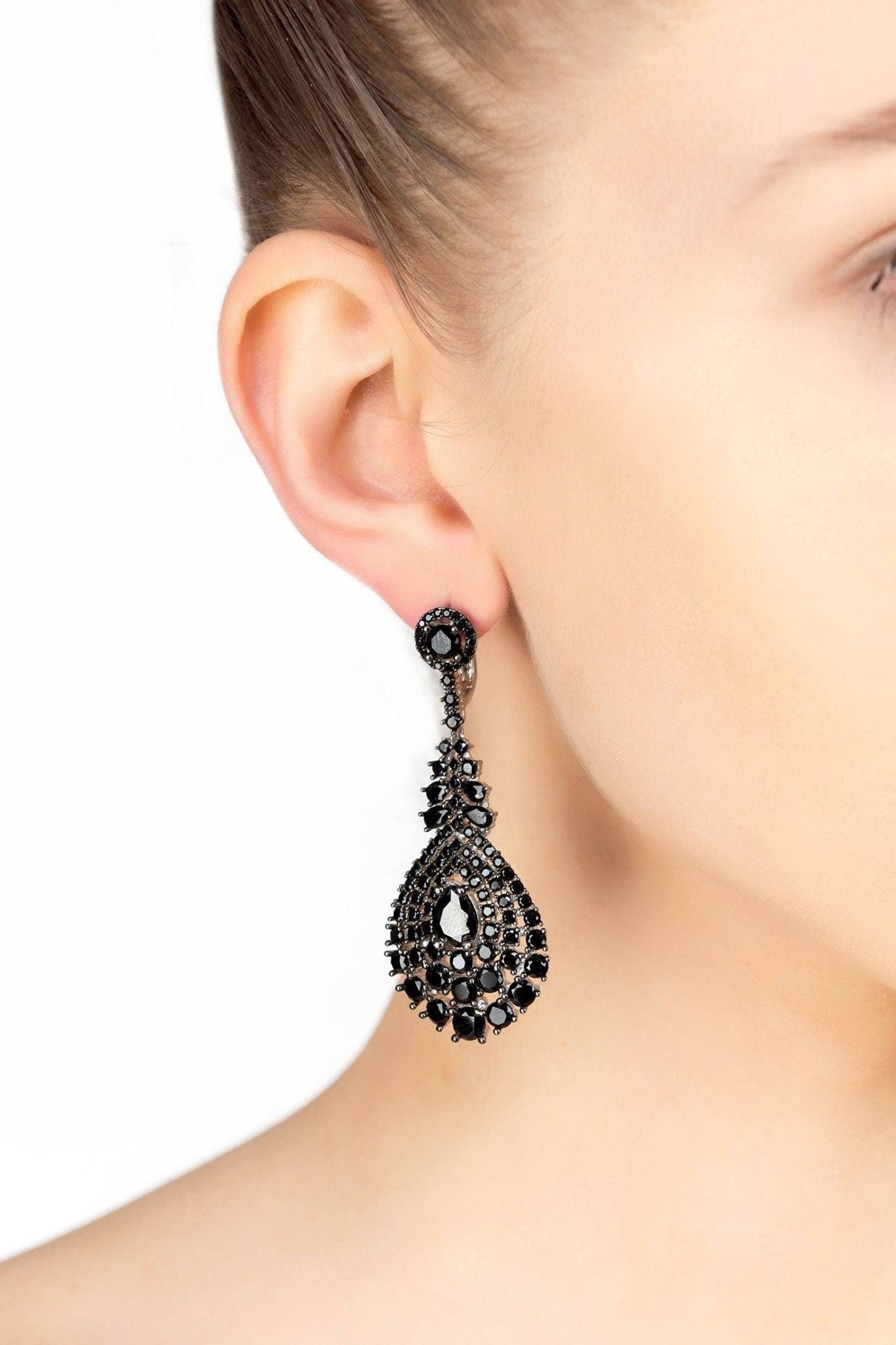Regency Drop Earrings Black Cz - LATELITA Earrings