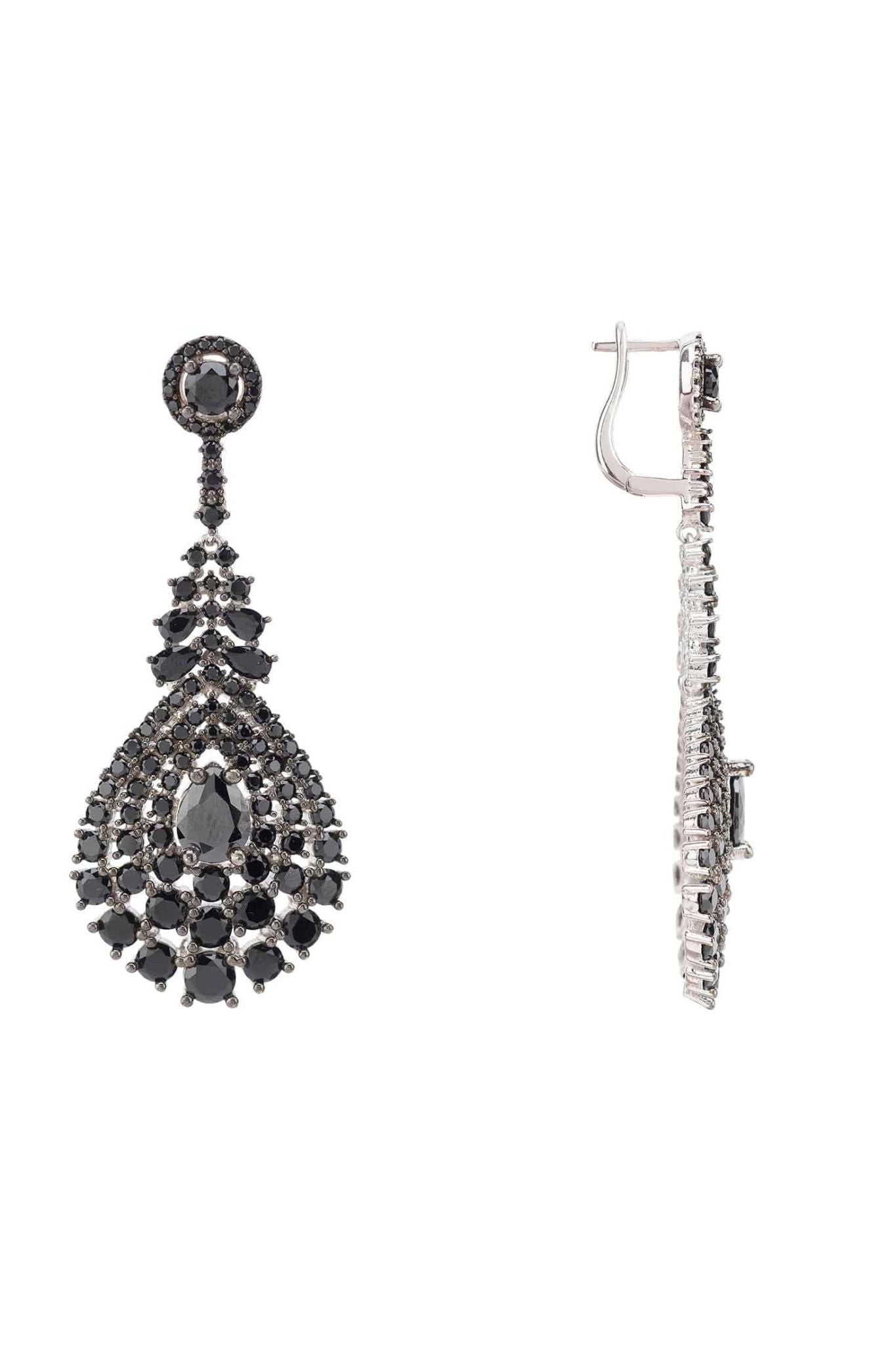 Regency Drop Earrings Black Cz - LATELITA Earrings