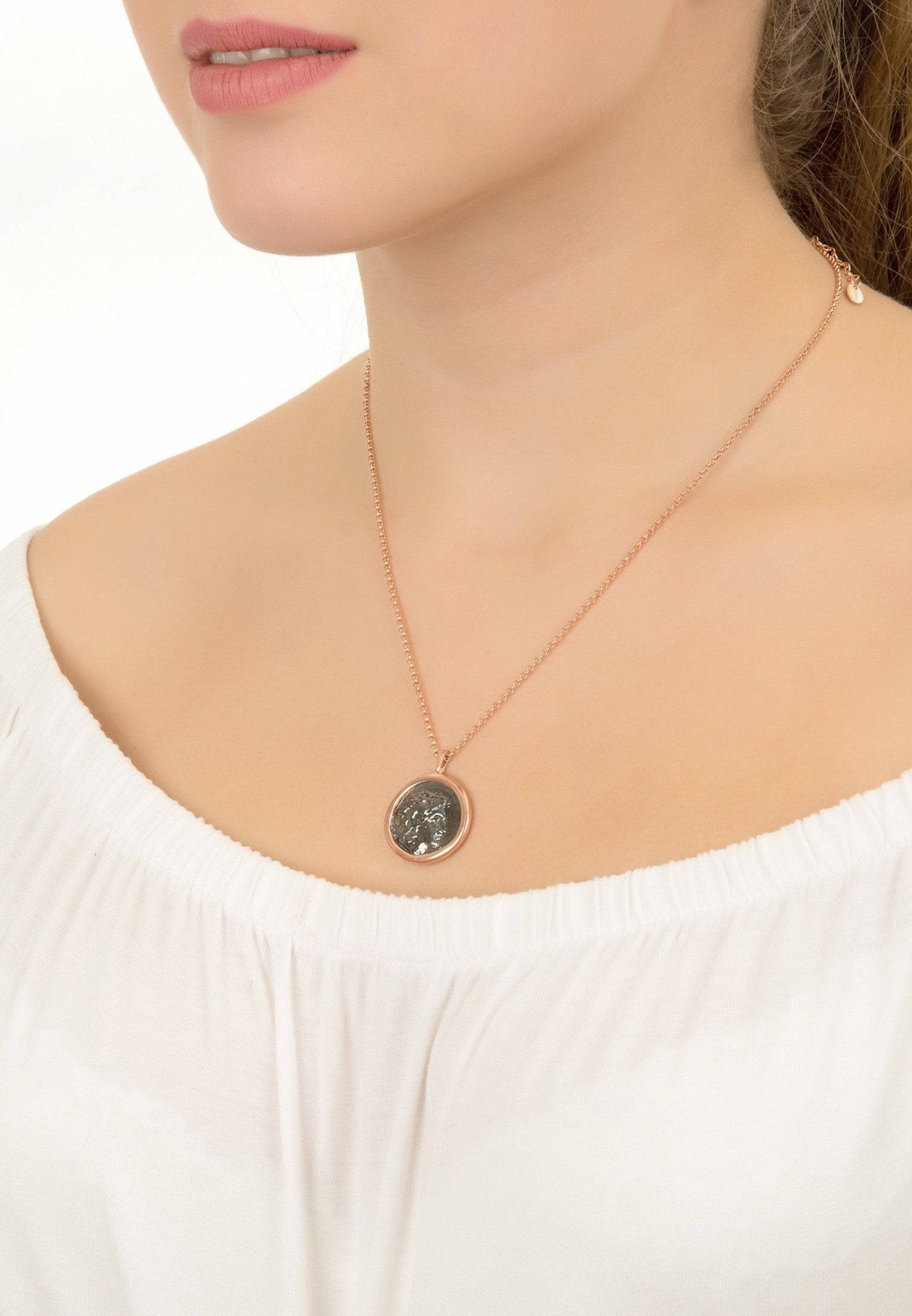 Roman Coin Oxidised Pendant Necklace Rose Gold - LATELITA Necklaces