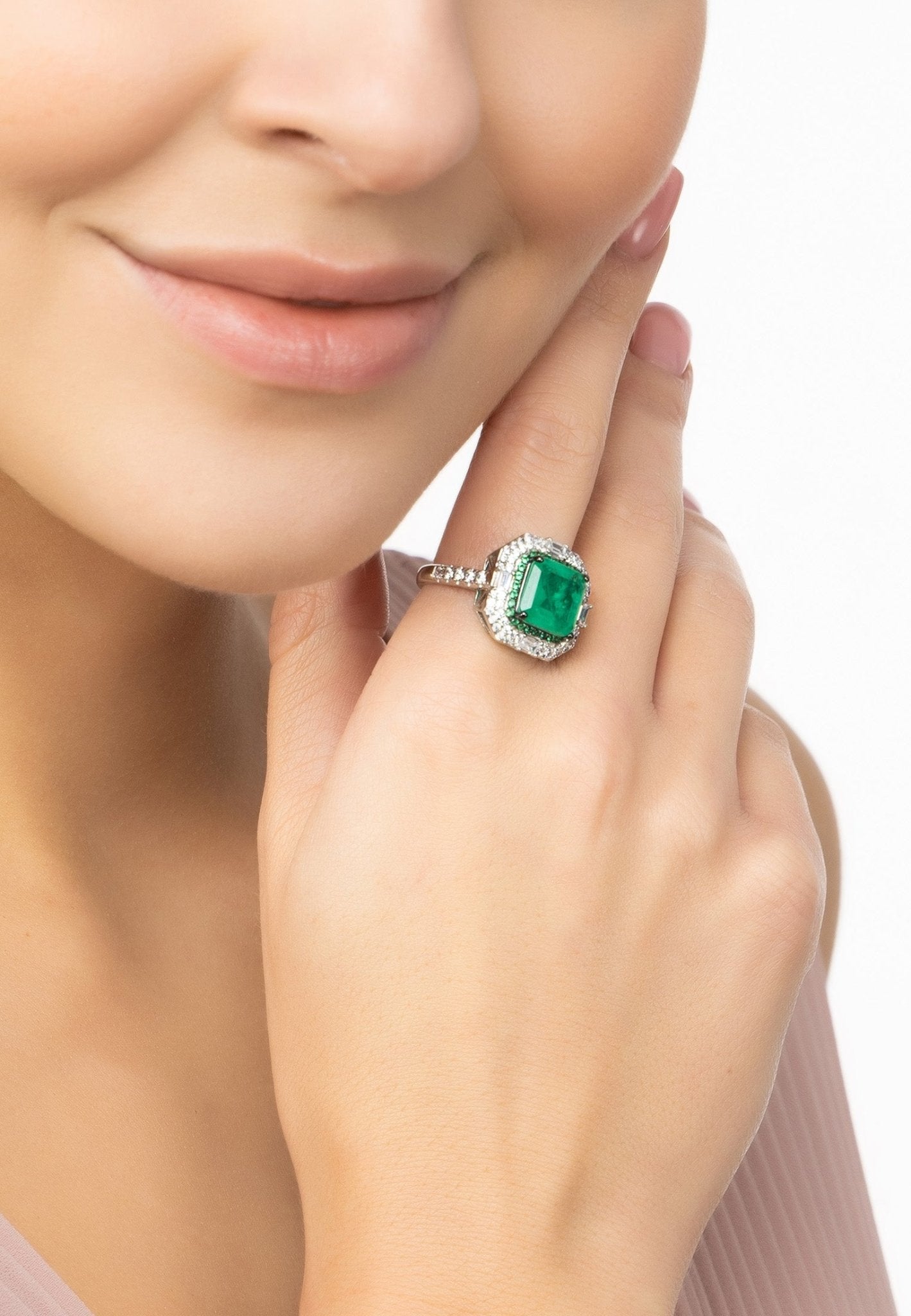 Rosalind Cocktail Ring Silver Colombian Emerald - LATELITA Rings