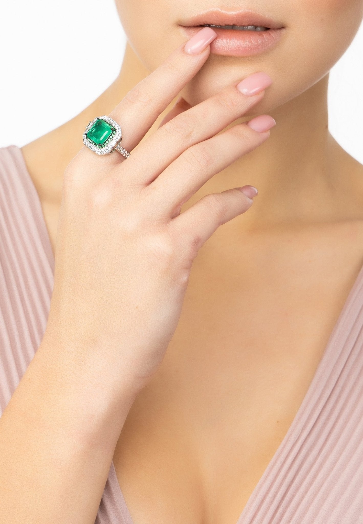 Rosalind Cocktail Ring Silver Colombian Emerald - LATELITA Rings