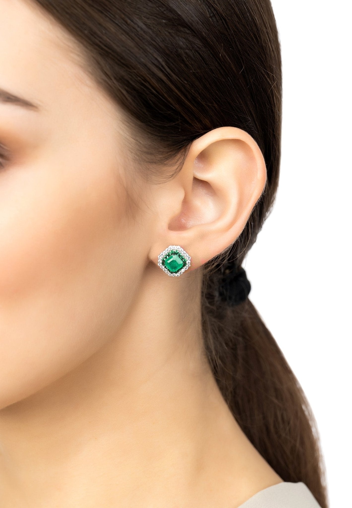 Rosalind Stud Earrings Silver Colombian Emerald - LATELITA Earrings