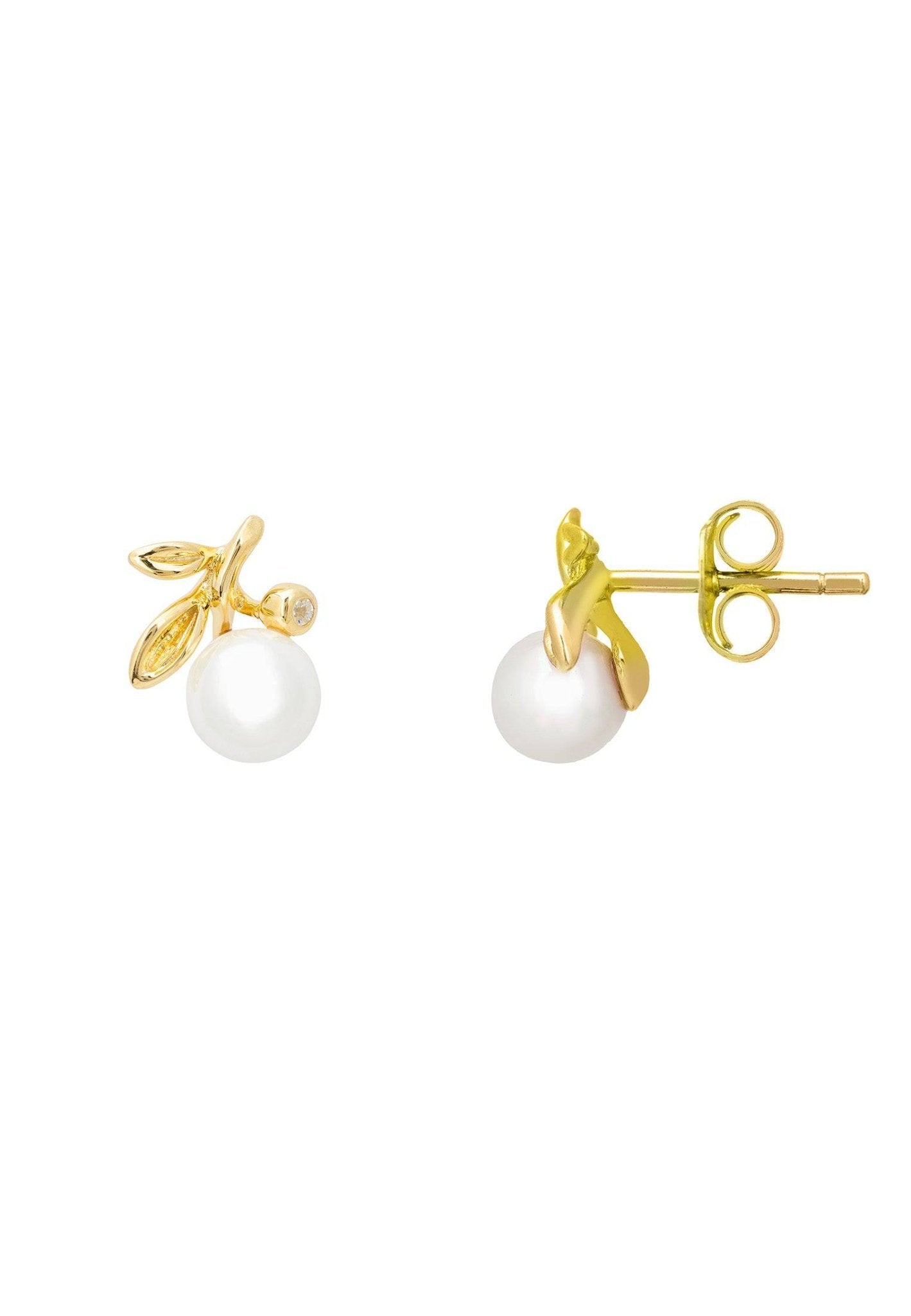 Rosebud Pearl Stud Earrings Gold - LATELITA Earrings
