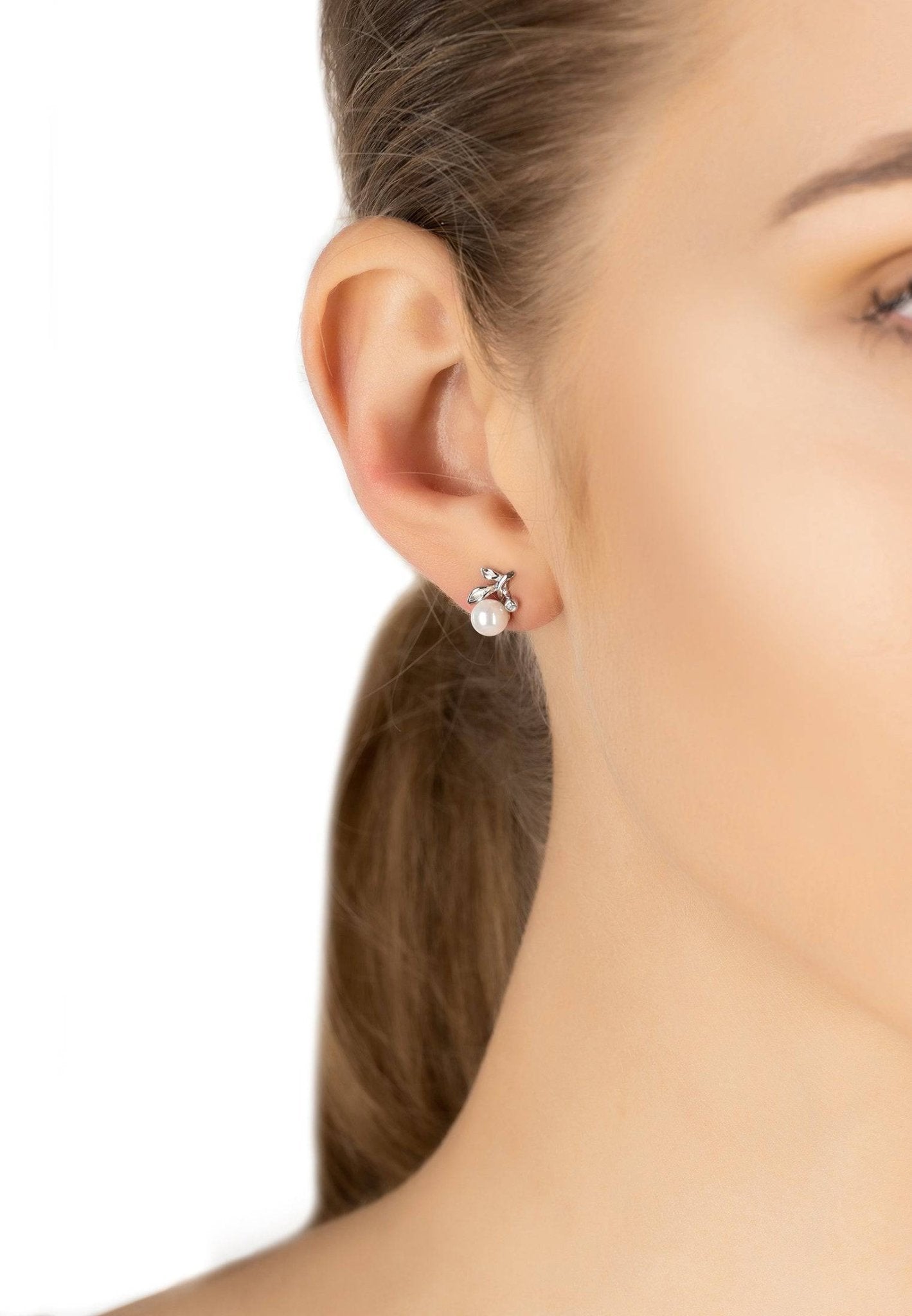 Rosebud Pearl Stud Earrings Silver - LATELITA Earrings