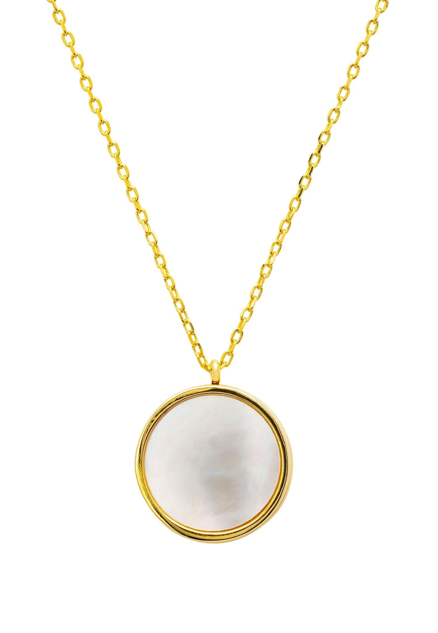 Round Mother Of Pearl Locket Pendant Necklace Gold - LATELITA Necklaces