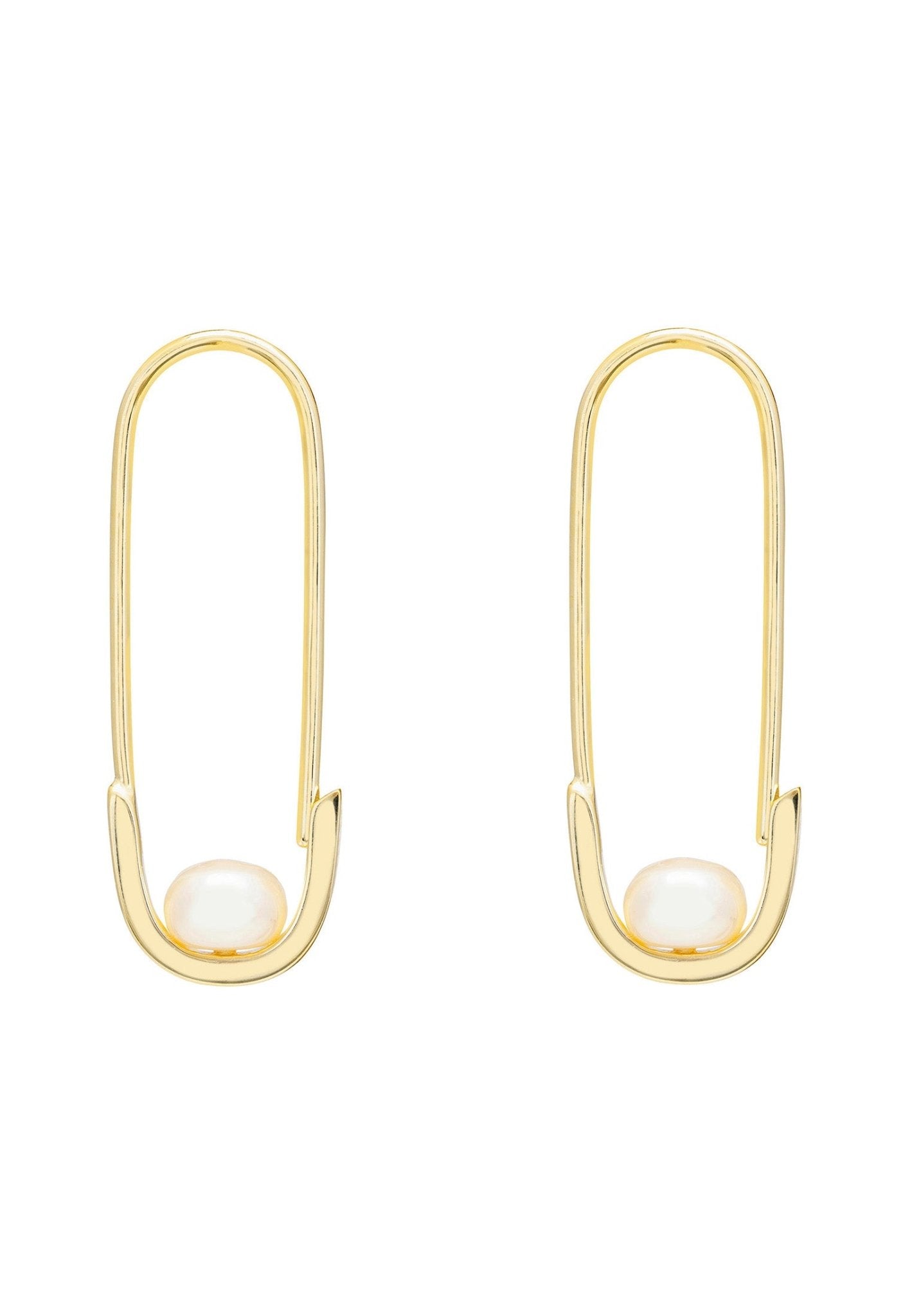Safety Pin Pearl Earrings Gold - LATELITA Earrings