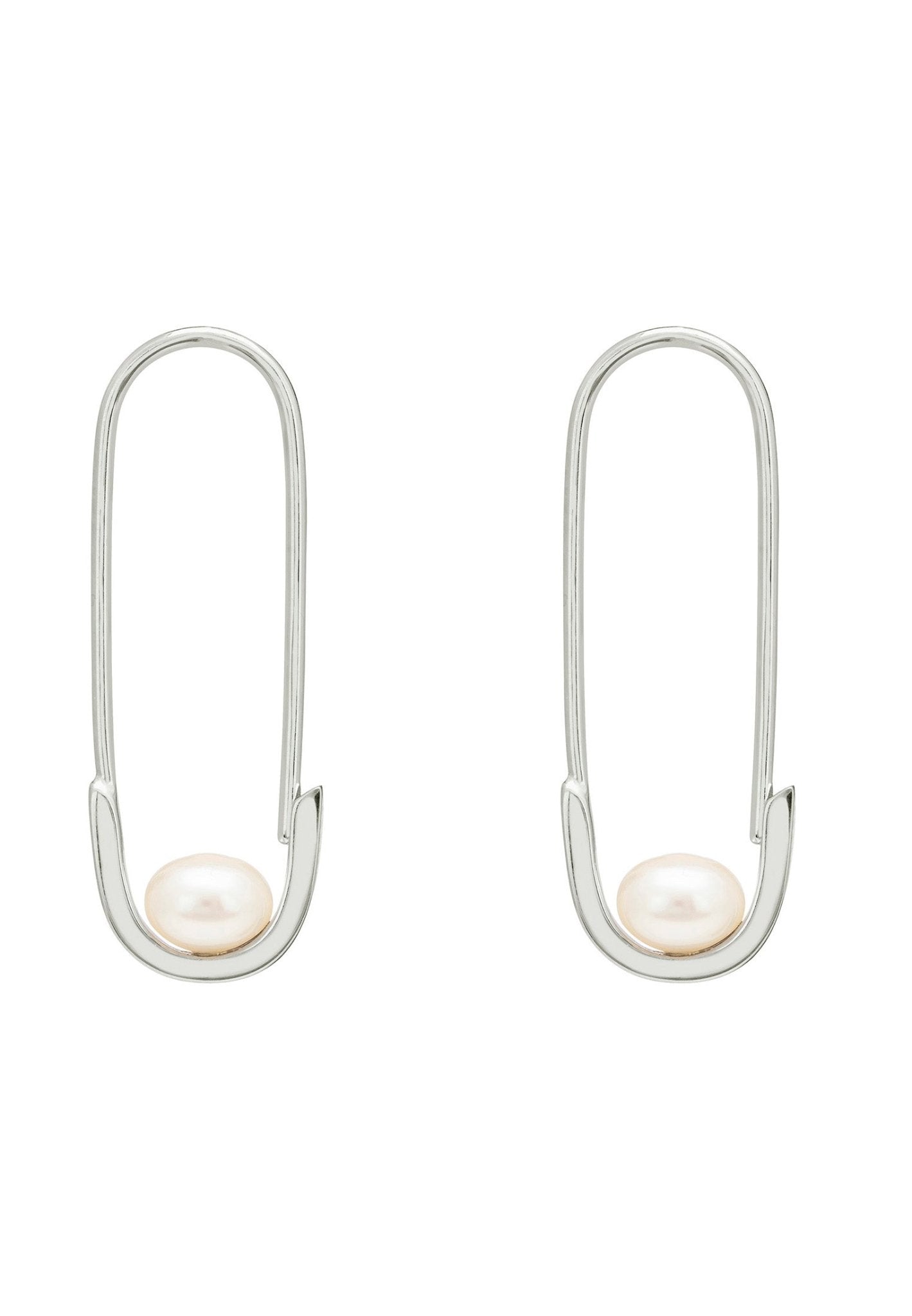 Safety Pin Pearl Earrings Silver - LATELITA Earrings