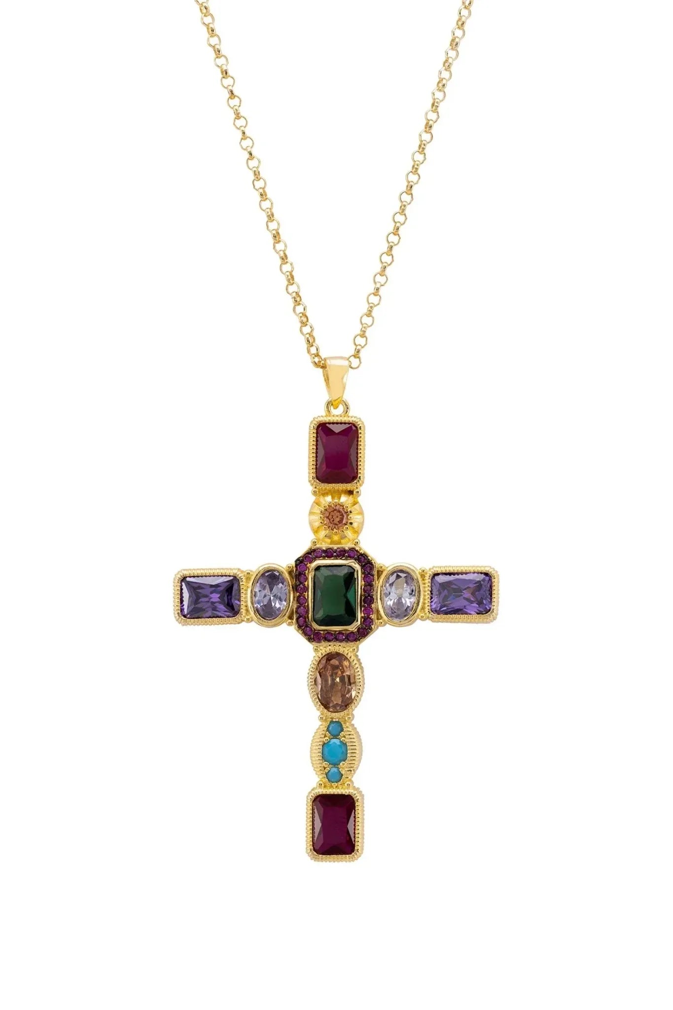 Santa Maria Extra Large Gemstone Cross Pendant Gold - LATELITA Necklaces