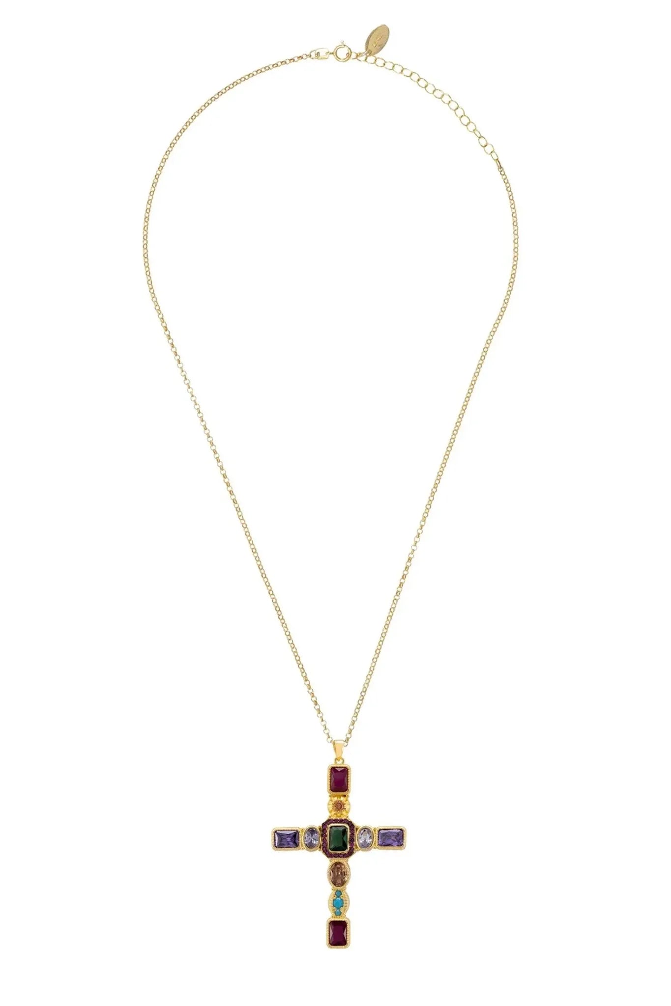 Santa Maria Extra Large Gemstone Cross Pendant Gold - LATELITA Necklaces