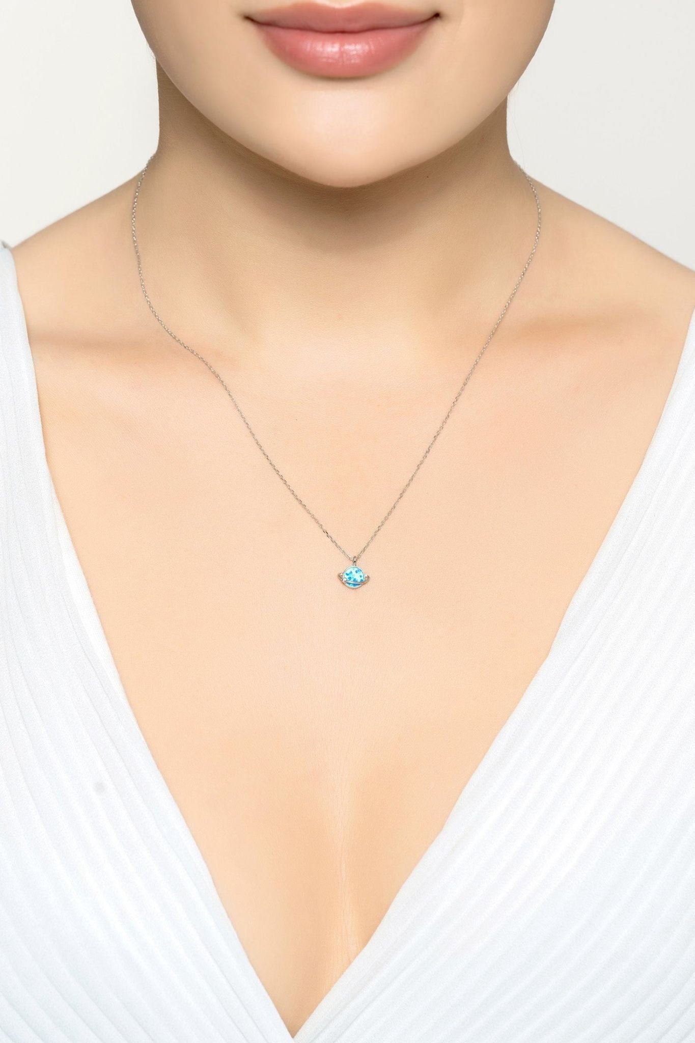 Saturn Galactic Opalite Necklace Silver - LATELITA Necklaces