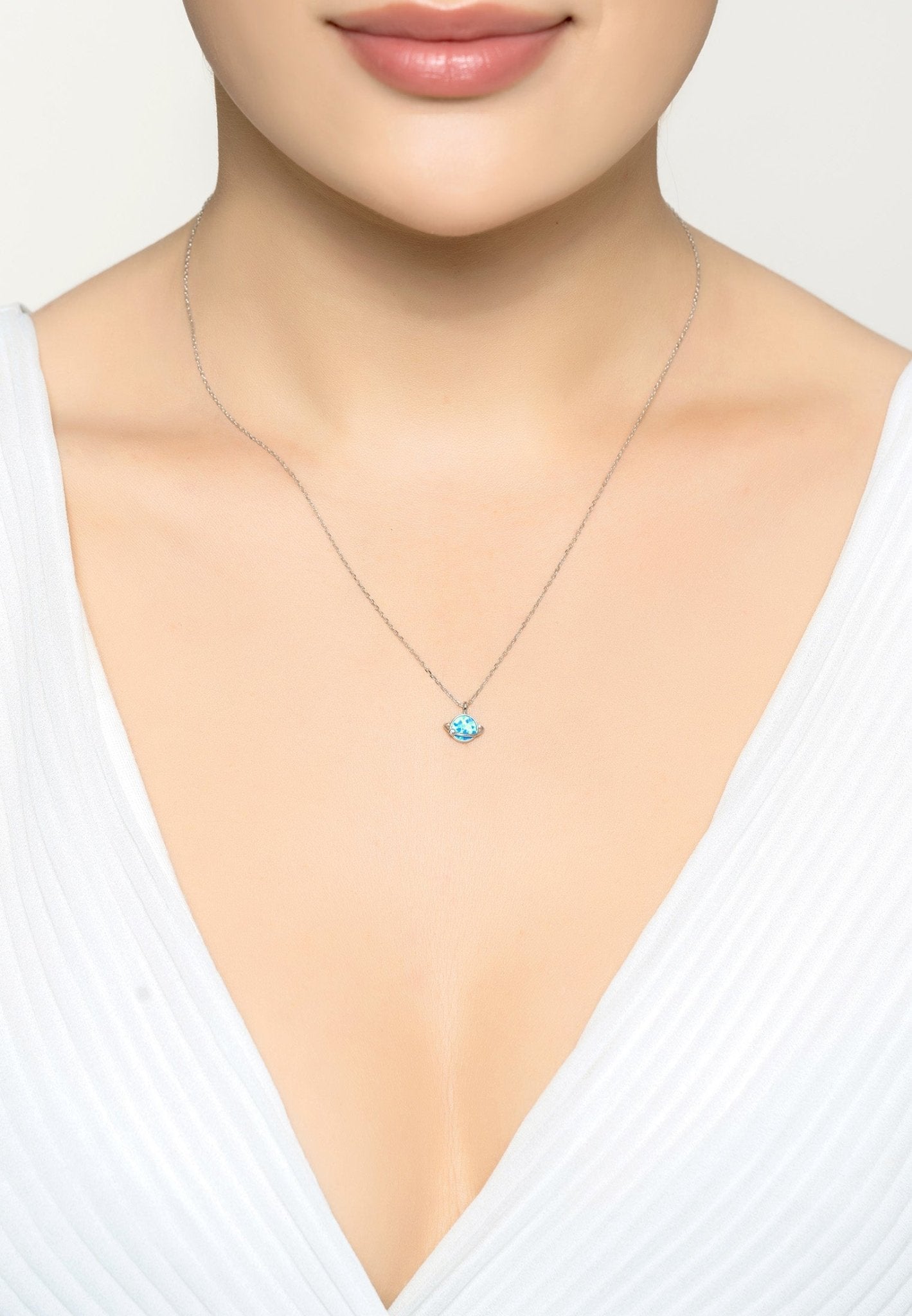 Saturn Galactic Opalite Necklace Silver - LATELITA Necklaces