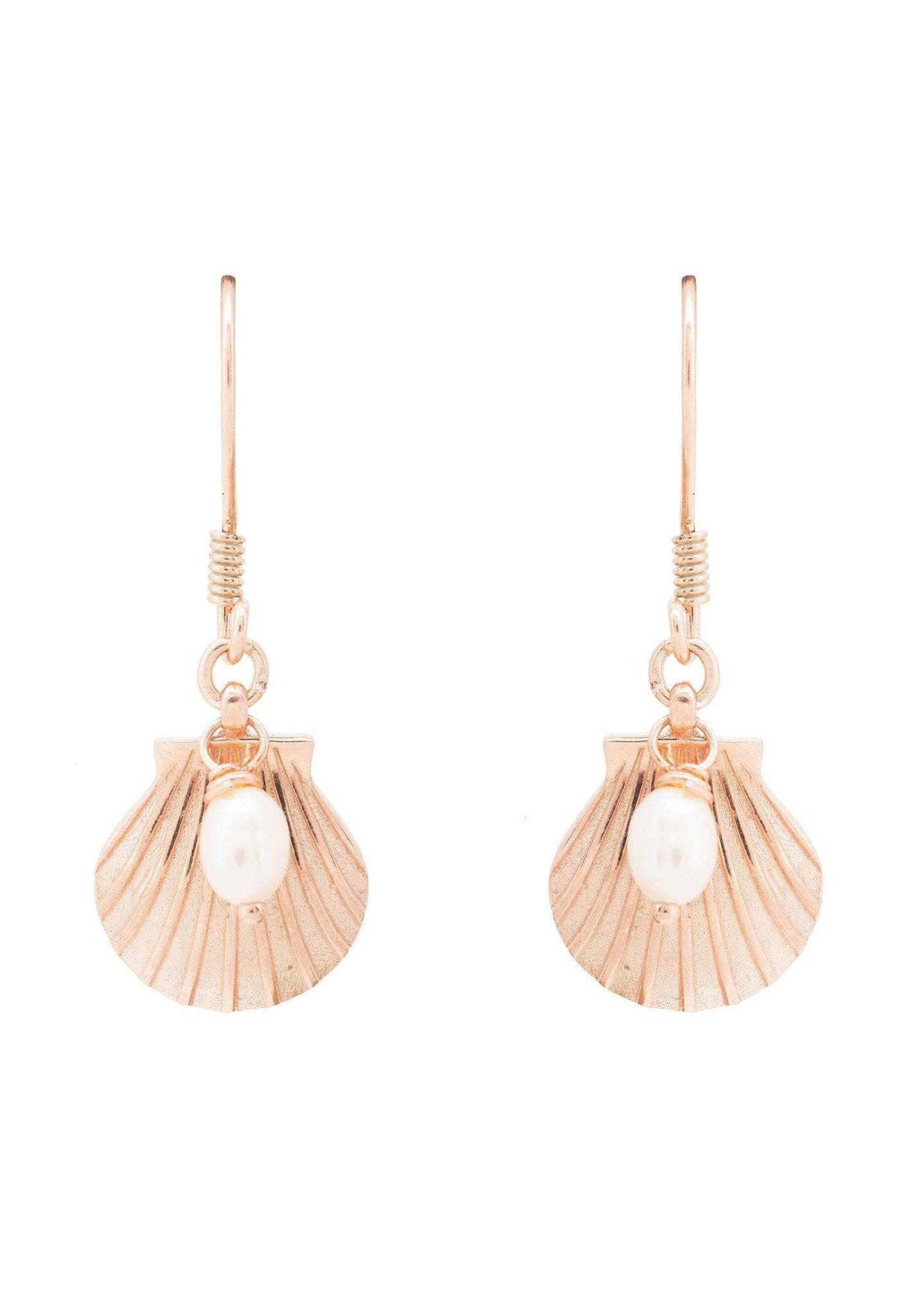 Scallop Shell Pearl Drop Earrings Rosegold - LATELITA Earrings