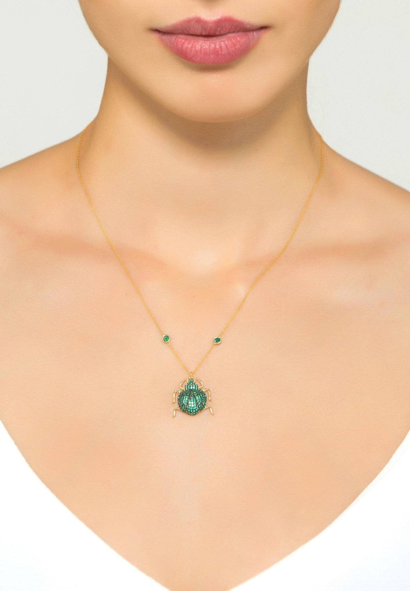 Scarab Beetle Egyptian Green Pendant Necklace Gold - LATELITA Necklaces