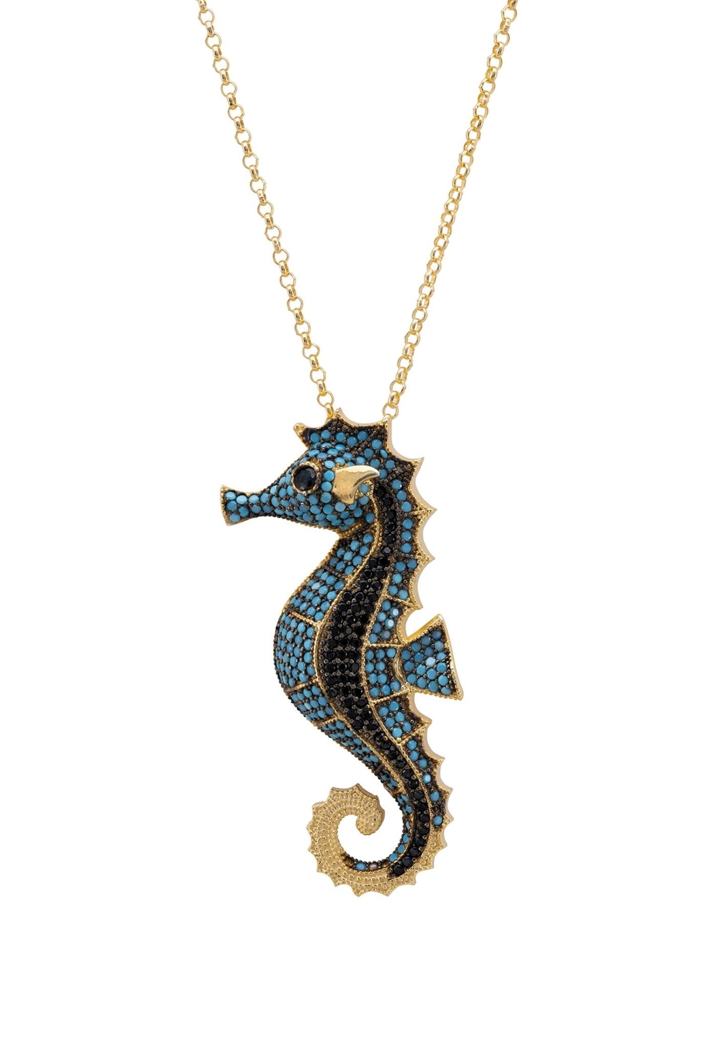 Seahorse Pendant Necklace Gold Turquoise - LATELITA Necklaces