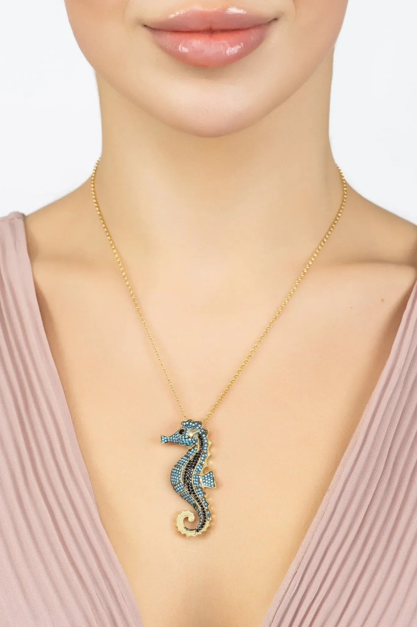 Seahorse Pendant Necklace Gold Turquoise - LATELITA Necklaces