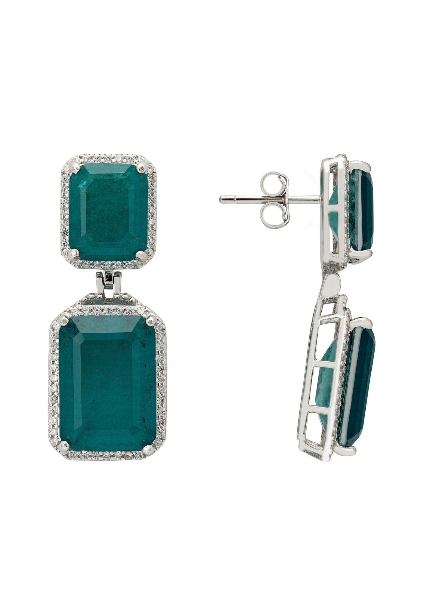 Serenade Rectangle Emerald Drop Earrings Silver - LATELITA Earrings