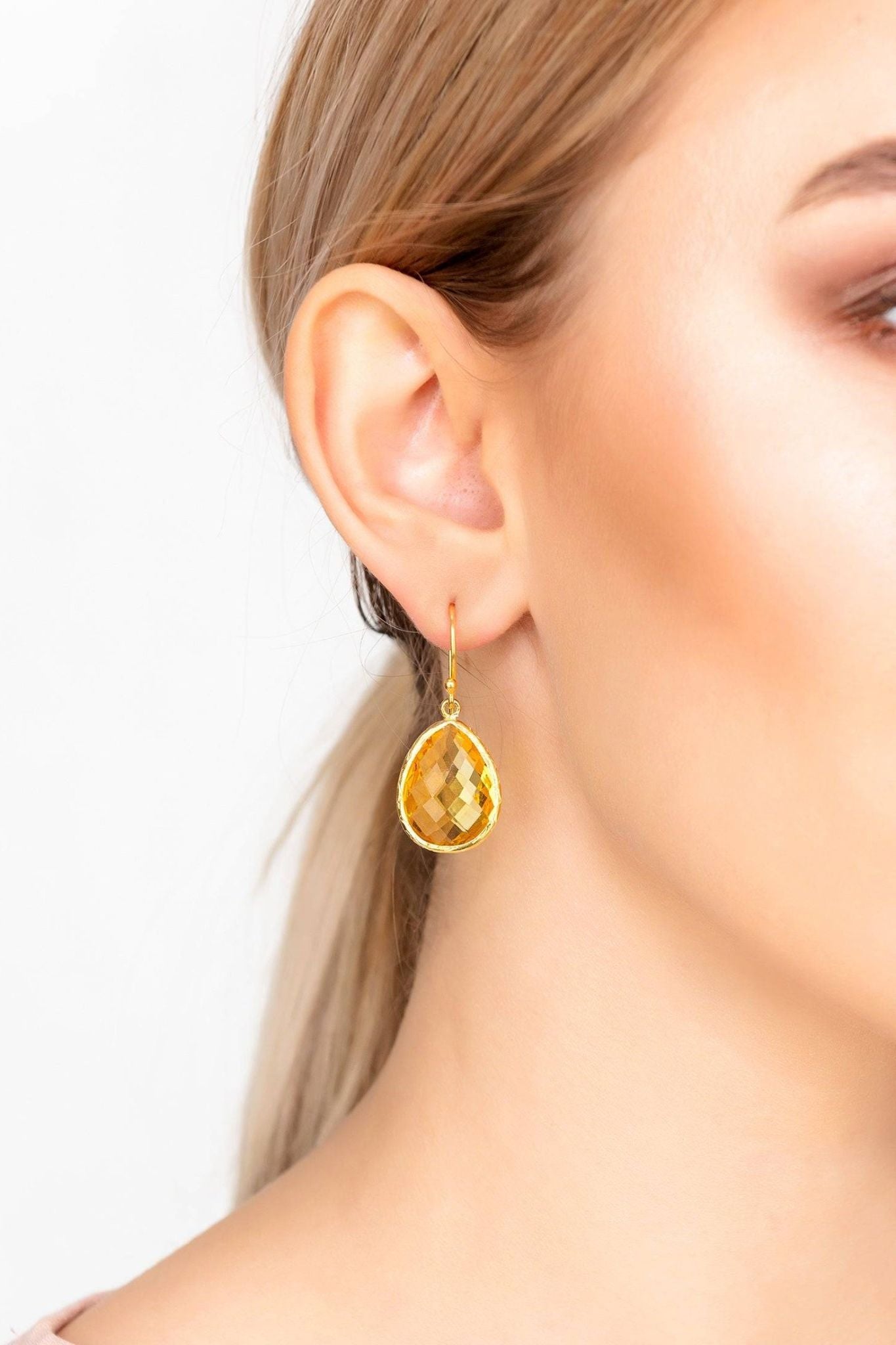 Single Drop Earrings Citrine Hydro Gold - LATELITA Earrings