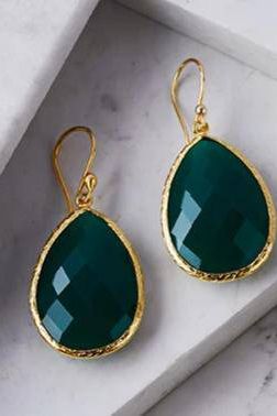 Single Drop Earrings Green Onyx Gold - LATELITA Earrings