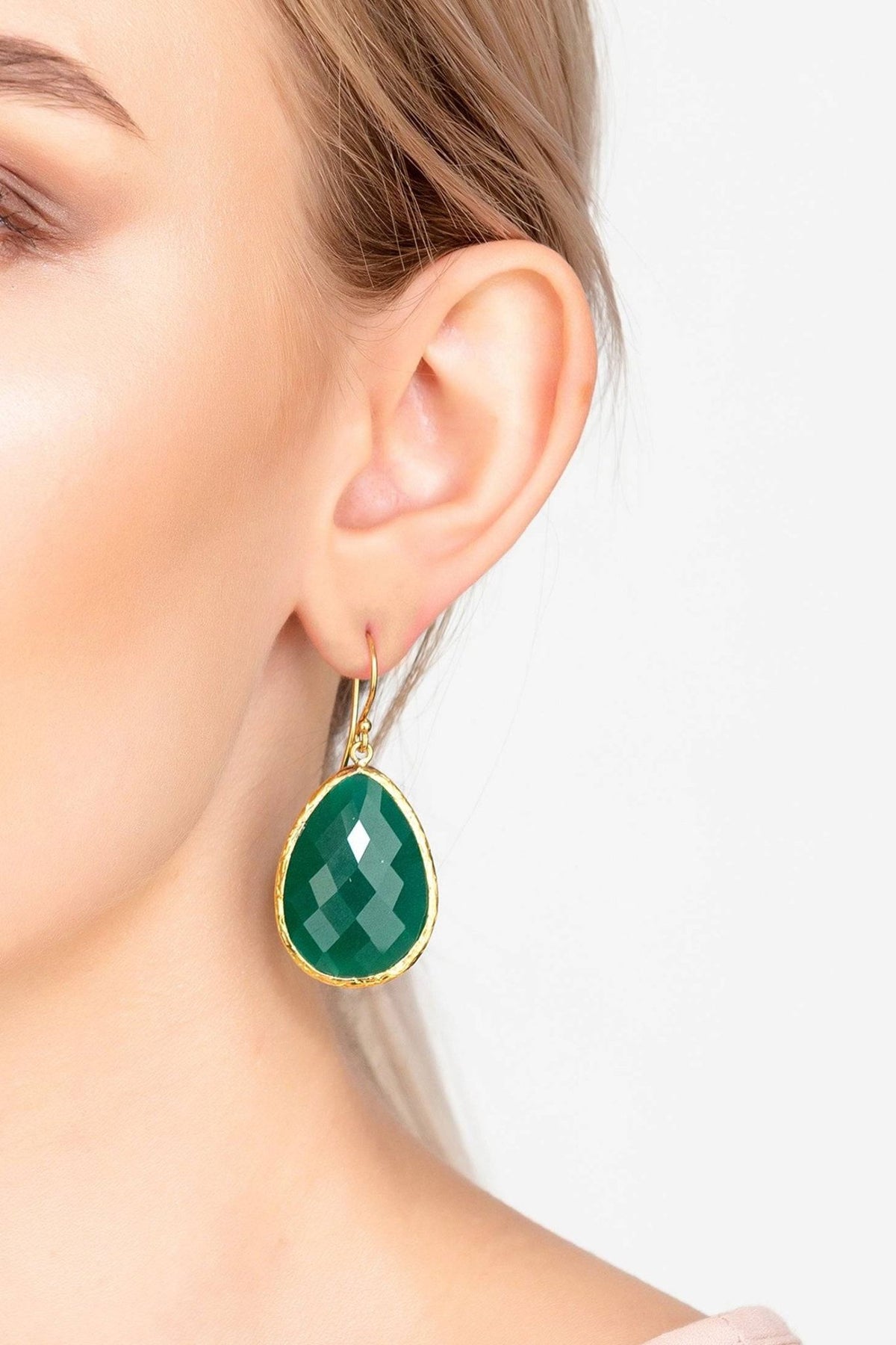 Single Drop Earrings Green Onyx Gold - LATELITA Earrings
